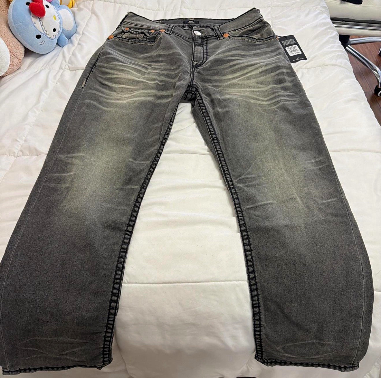 True Religion Bobby Super T Relaxed Straight Gray Denim Jeans 34x32 - brand new