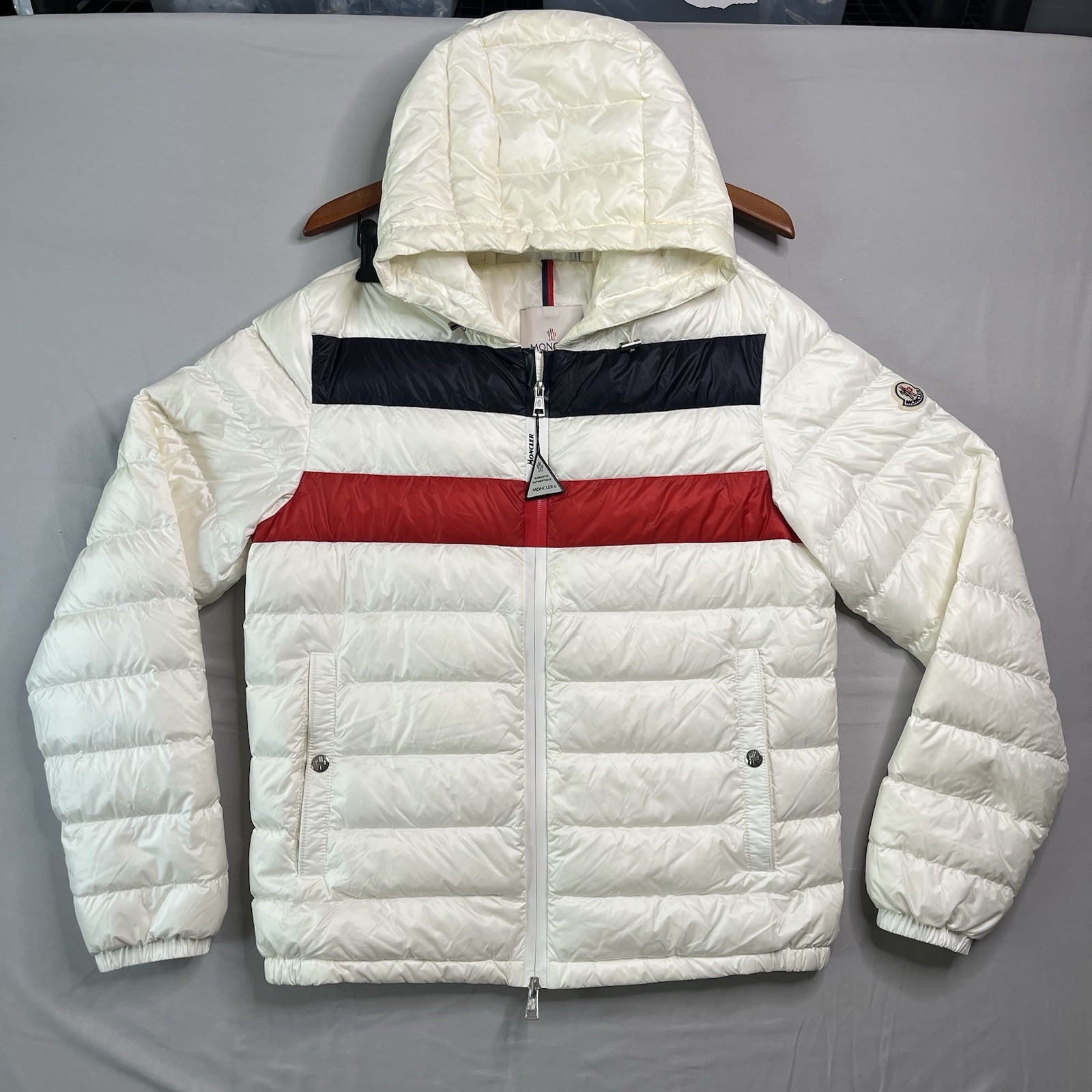Moncler Longue Saison Jacket Mens Size 3 White Hooded Puffer Goose Down Zip