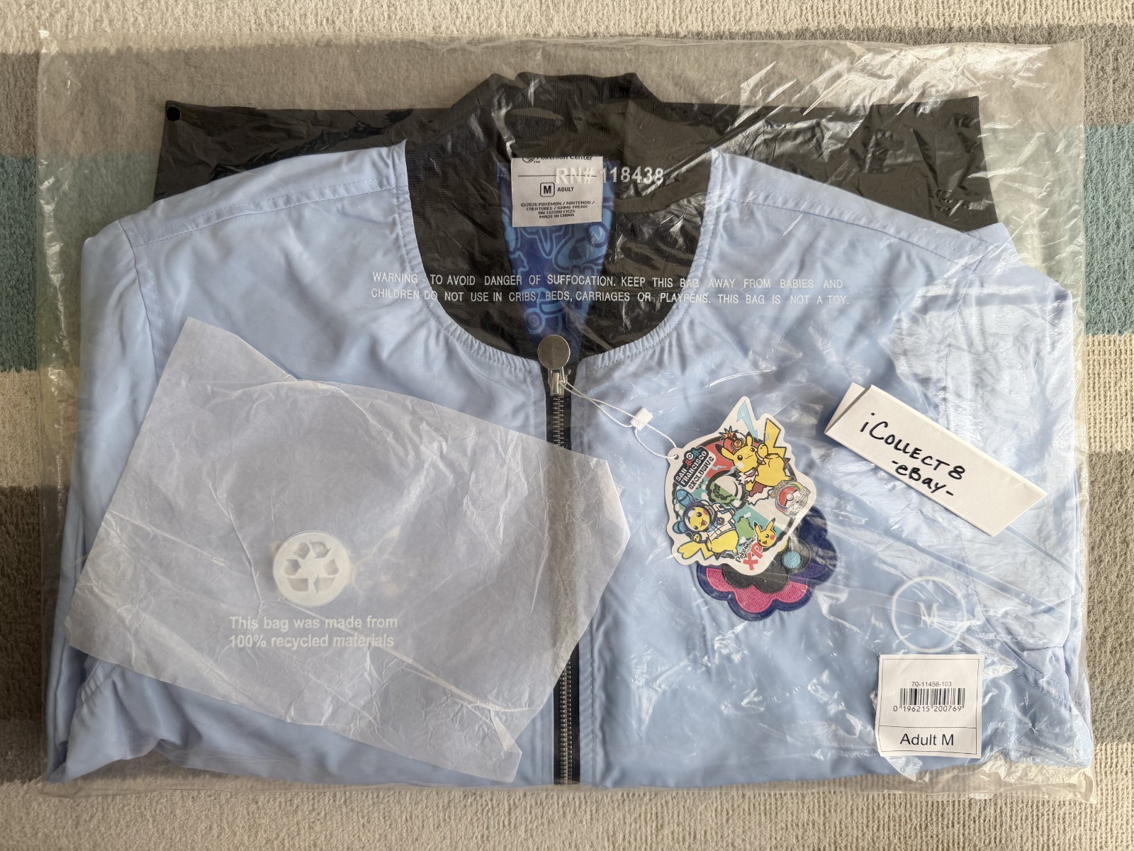 2026 Pokemon World Championships XP Bomber Jacket Blue Mens MEDIUM San Francisco