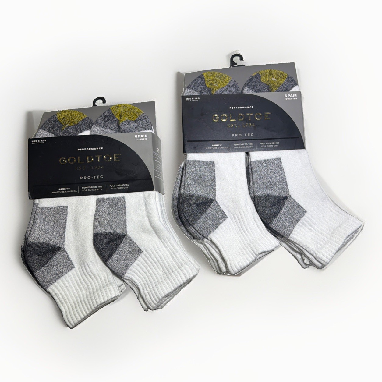 New Goldtoe Men 6 Pair Performance Pro-Tec Cushioned Quarter Socks Size 6-12.5