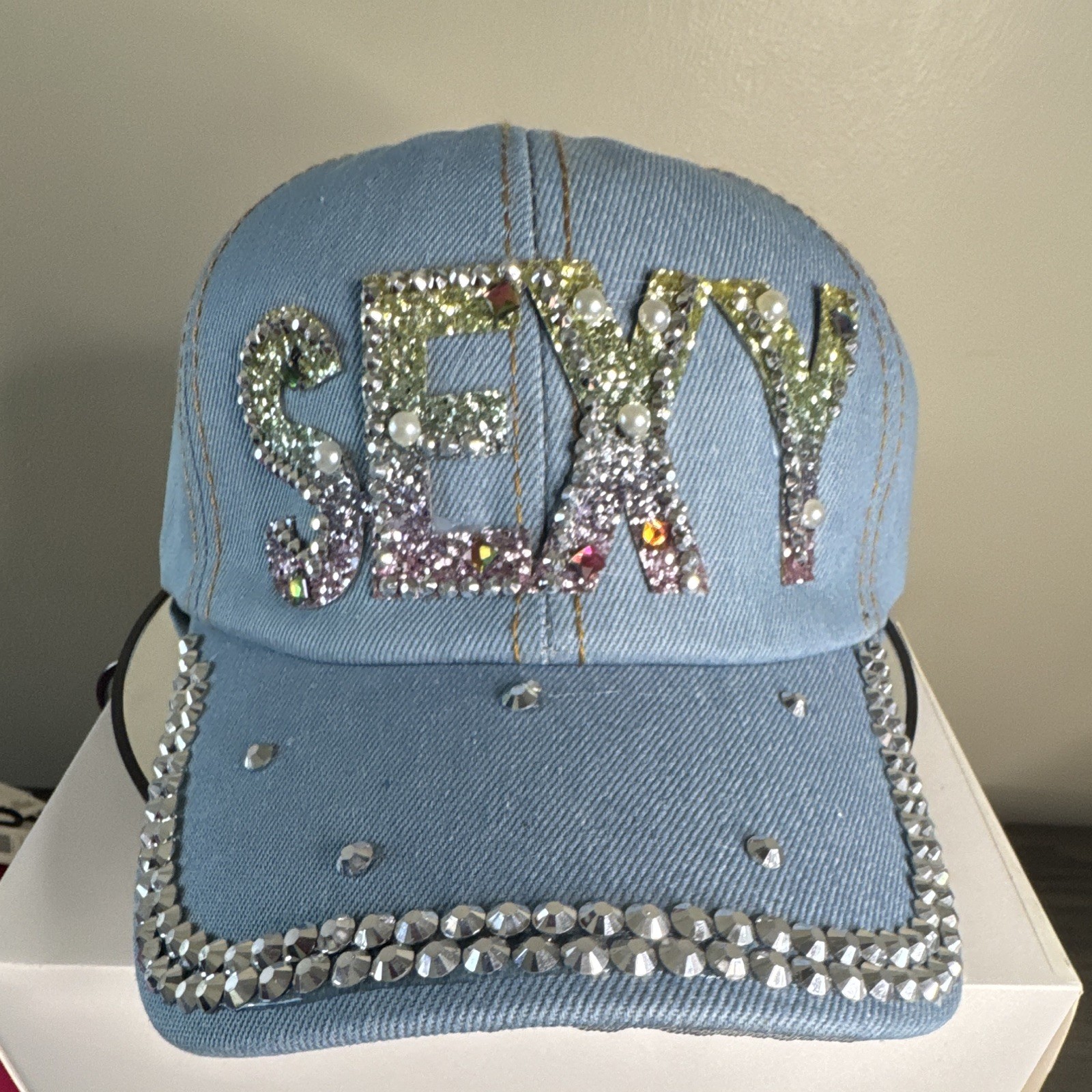 SEXY Rhinestone Denim Baseball Hat Bling Bedazzled Adjustable  Women\'s New
