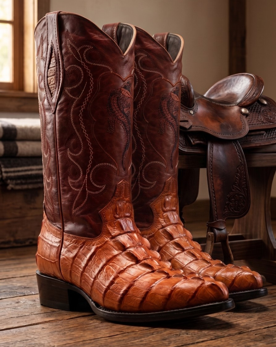 Men’s Western Cowboy Boots Caiman Print – Handcrafted Leather Rodeo J  Toe