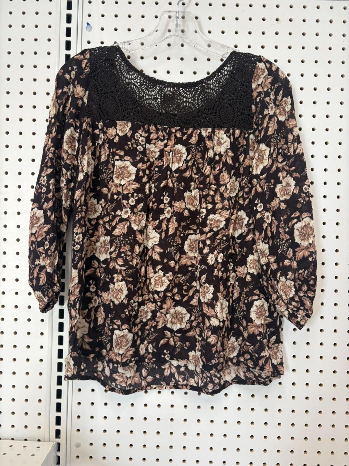 Floral Boho Blouse With Black Crochet Yoke By Denim & Supply Ralph Lauren XS