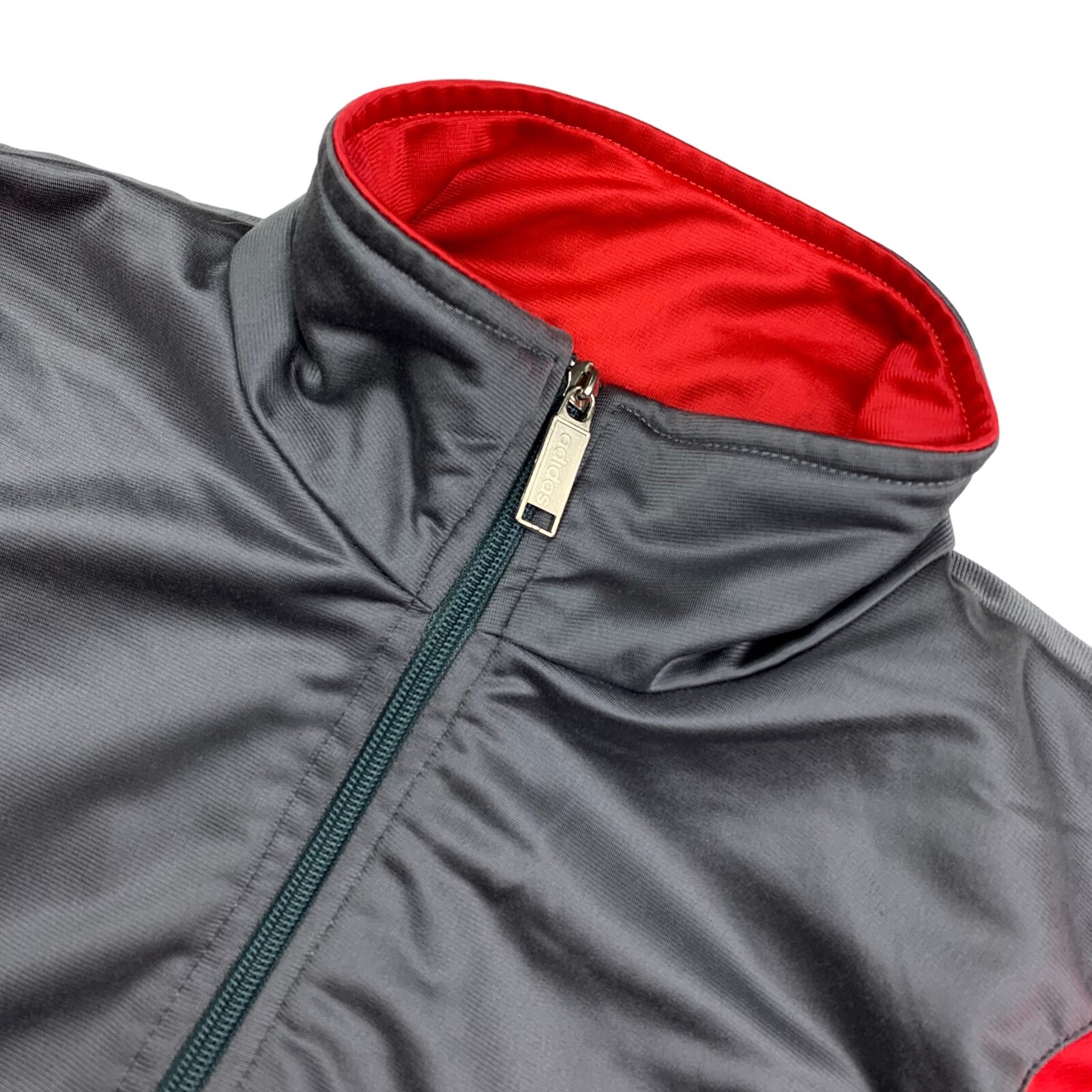 VTG 60\'s 70\'s Team Adidas Men\'s Full-Zip Satin Track Jacket Gray/Red • Large