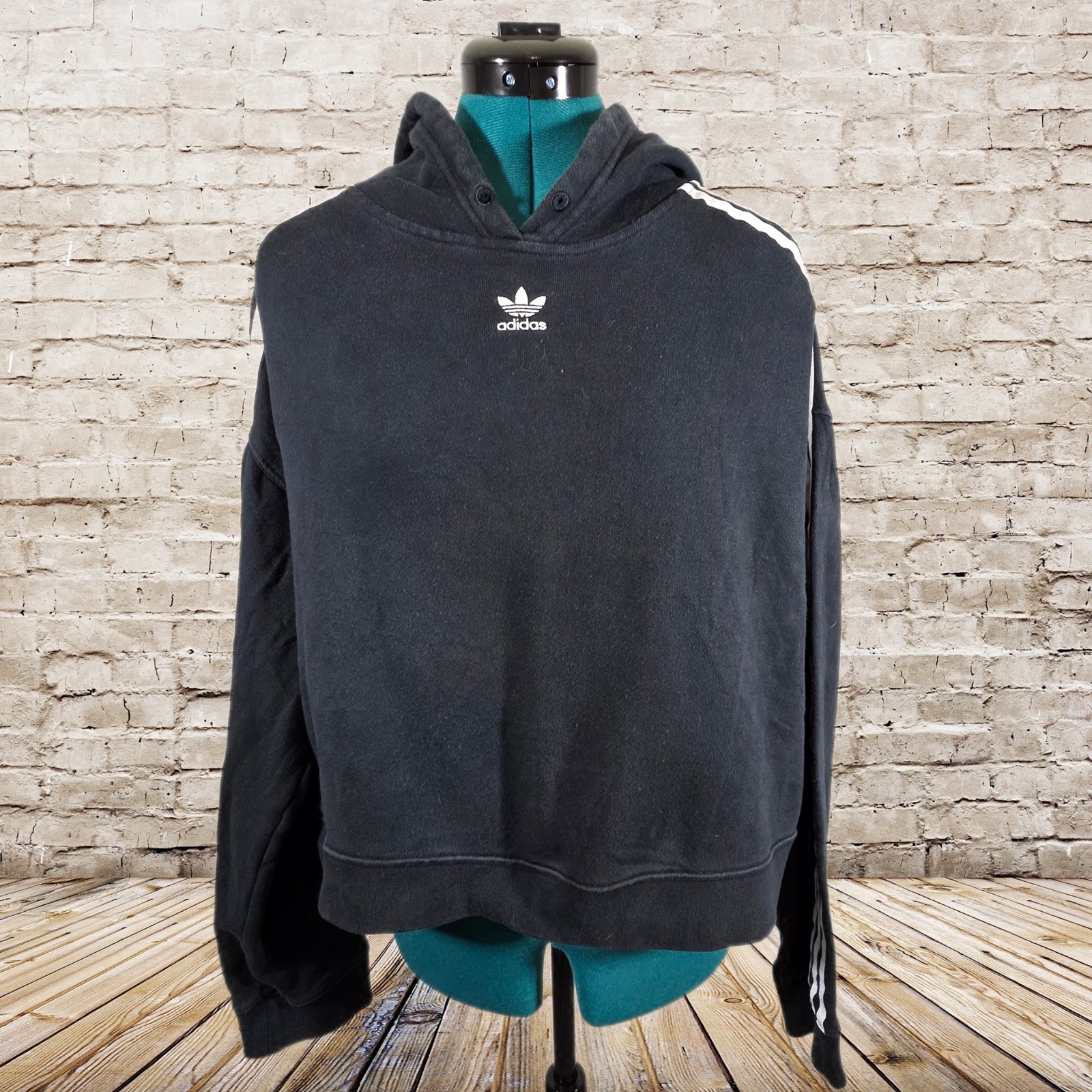 Adidas 3 Stripe Cropped Hoodie - Size XL