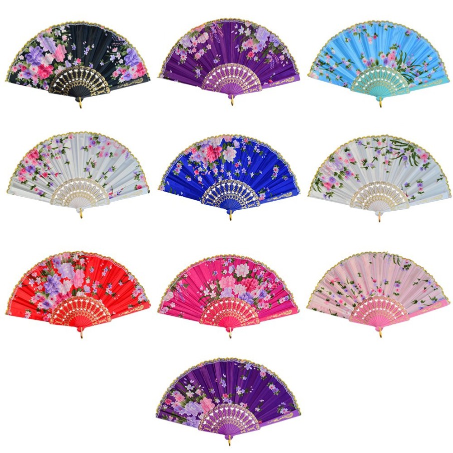 Miayon 10pcs Floral Folding Hand Fan Vintage Retro Silk Handheld Fans Lace Foldi
