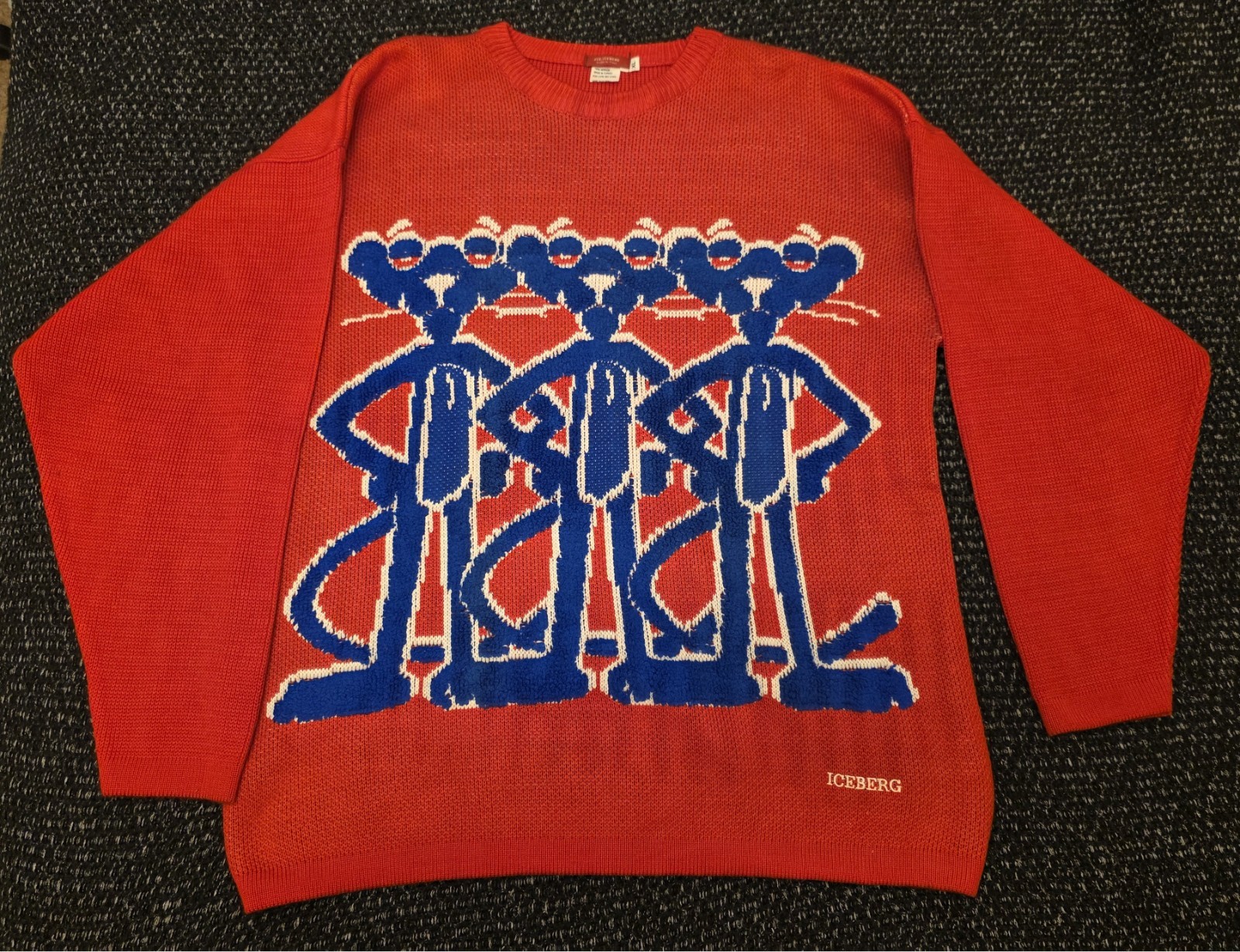 VTG 90’s ICE.Iceberg Big Graphic Pink Panther Acrylic Knitwear Sweater Size XL