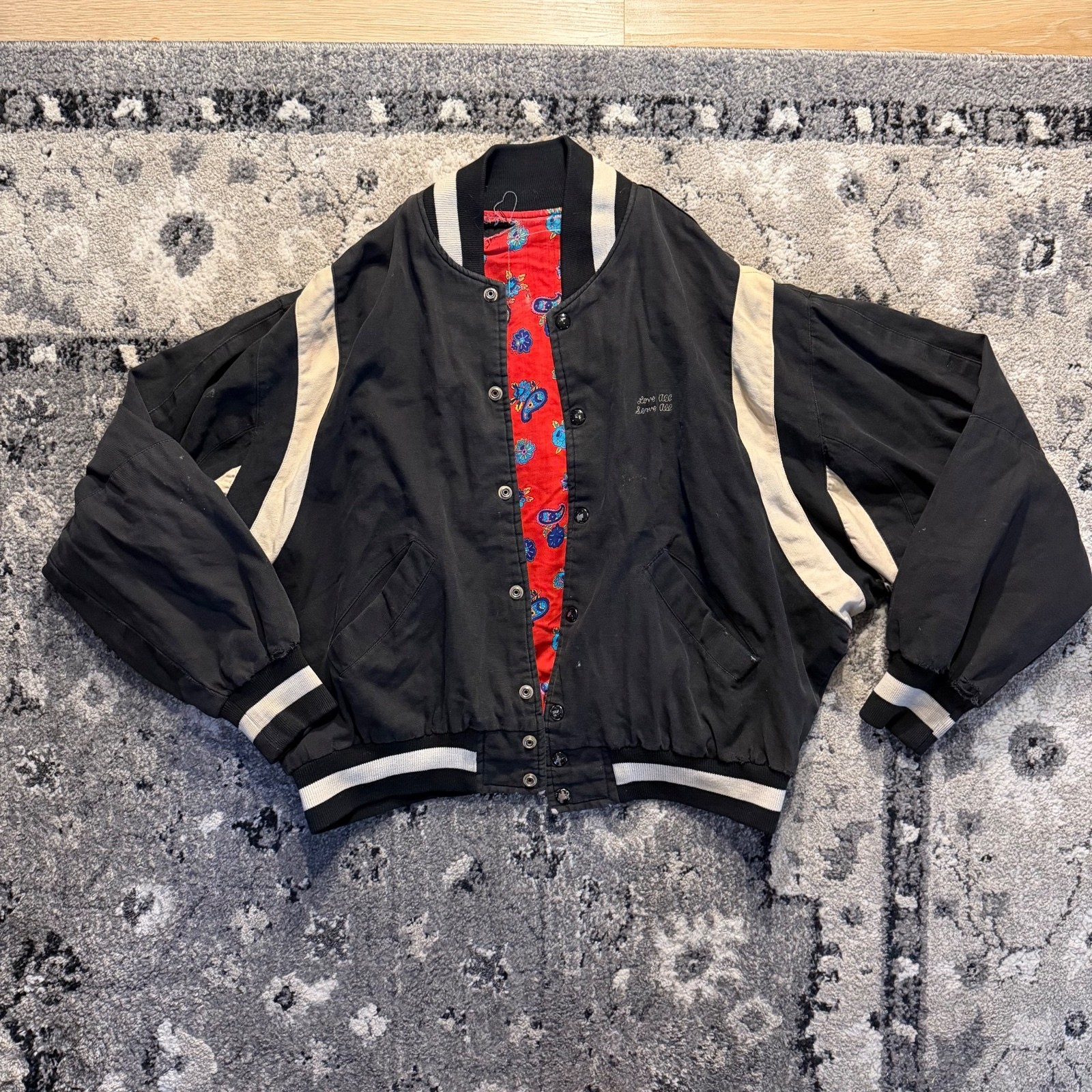 Vintage Hard Rock Cafe Dallas Black and White Bomber Jacket,