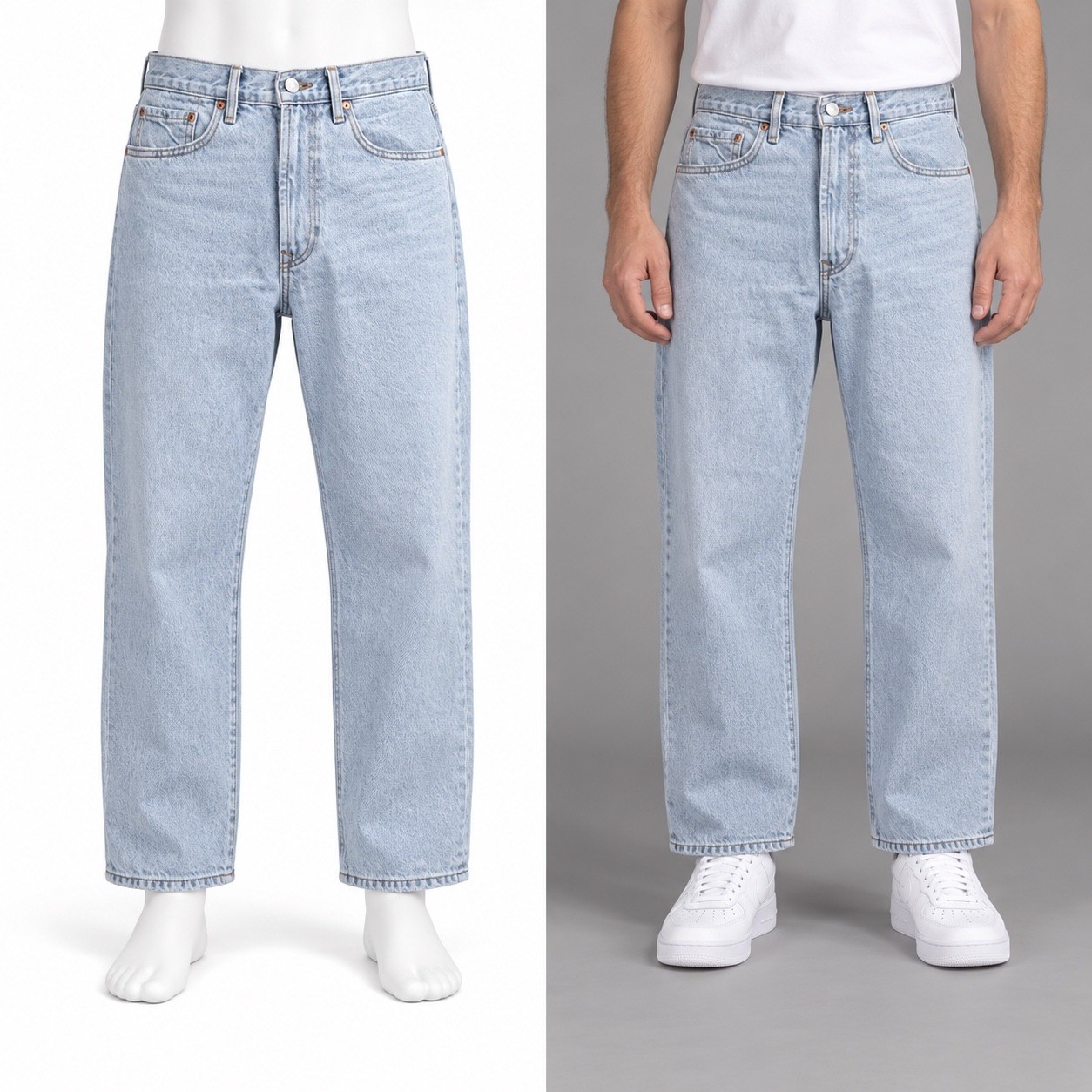 Abbreviated Loose Jeans Mens 32x25 Light Wash Baggy Denim Skater Retro Short