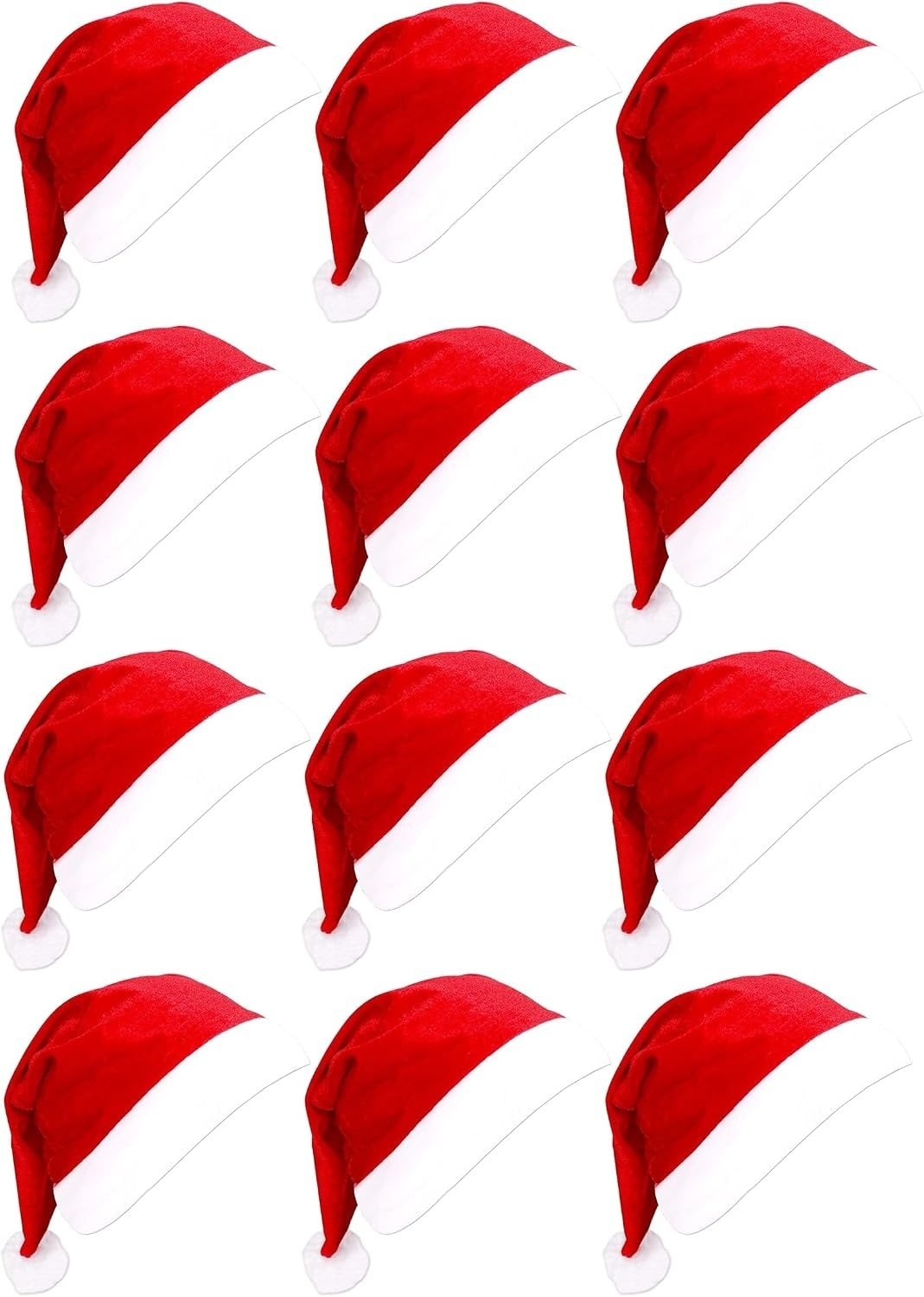 12 Pack Santa Hats Red Classic Christmas Caps Adult Party Bulk Xmas Hat