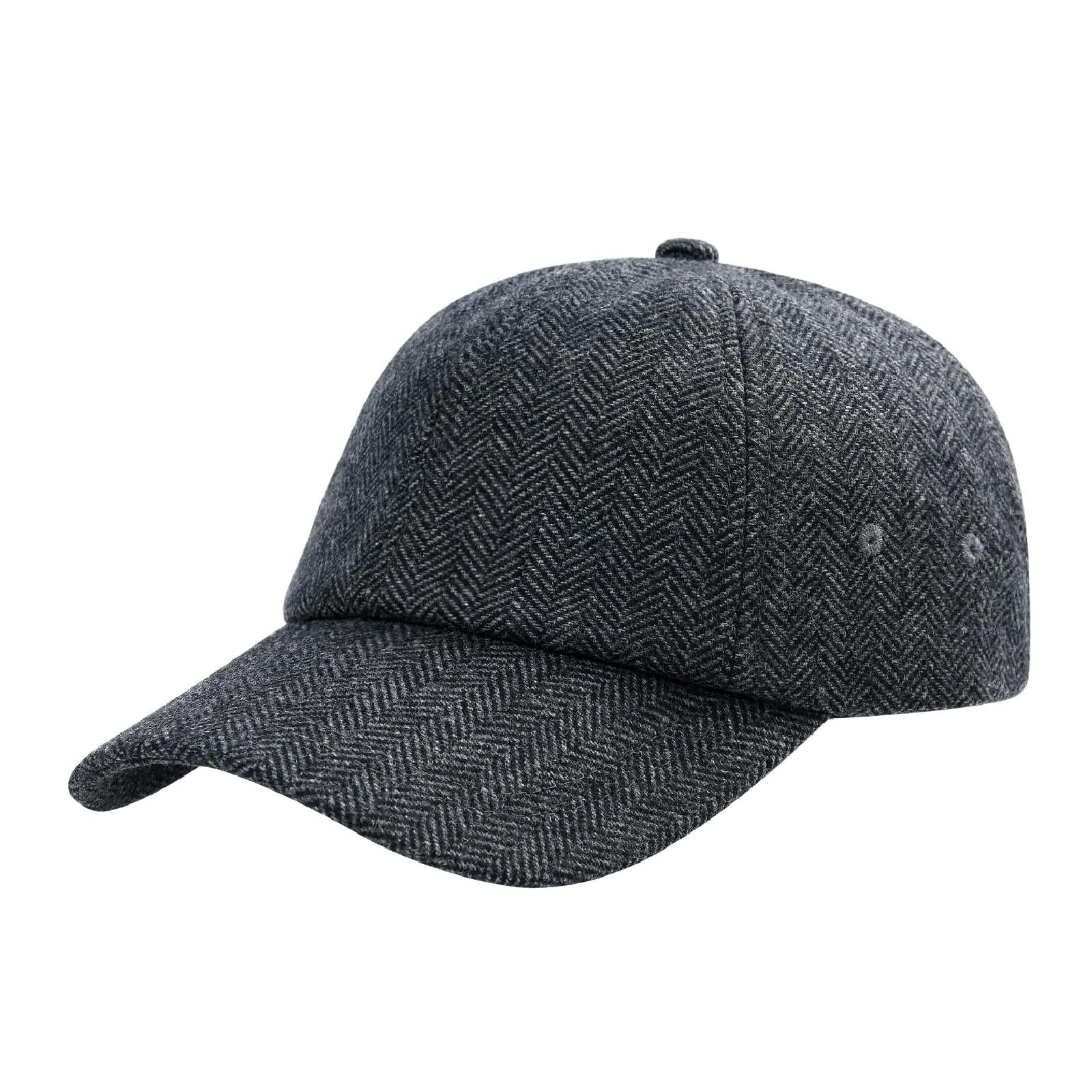 BOTVELA Men Wool Adjustable Tweed Baseball Cap One Size, Herringbone Grey
