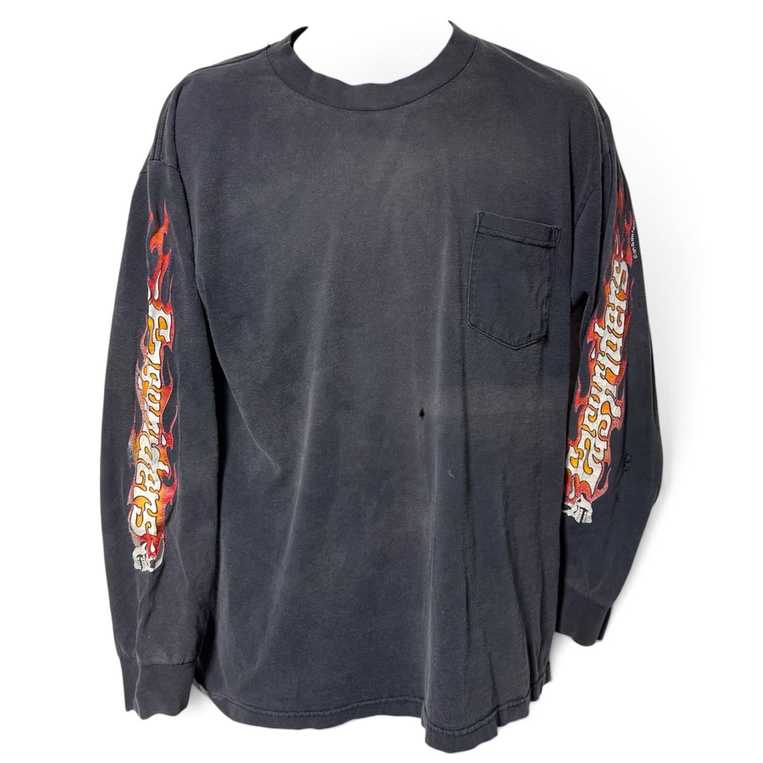 Vtg Easyriders Long Sleeve Pockrt Shirt L Biker Flames Thrashed Distressed 1989