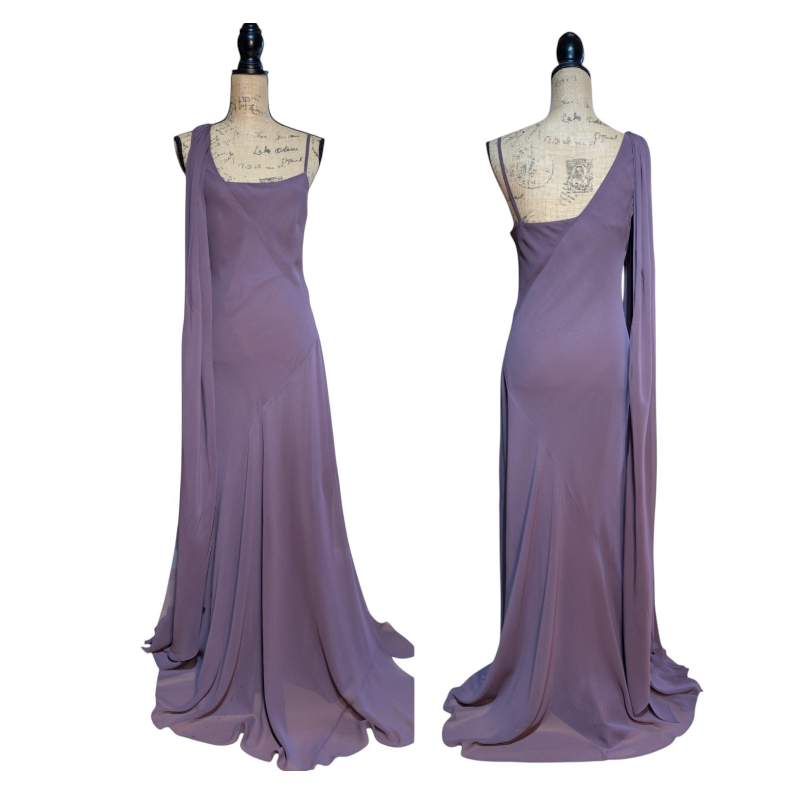 Vintage Maria Grachvogel 100% Silk Maxi Dress Lilac Mauve One Shoulder Gown UK