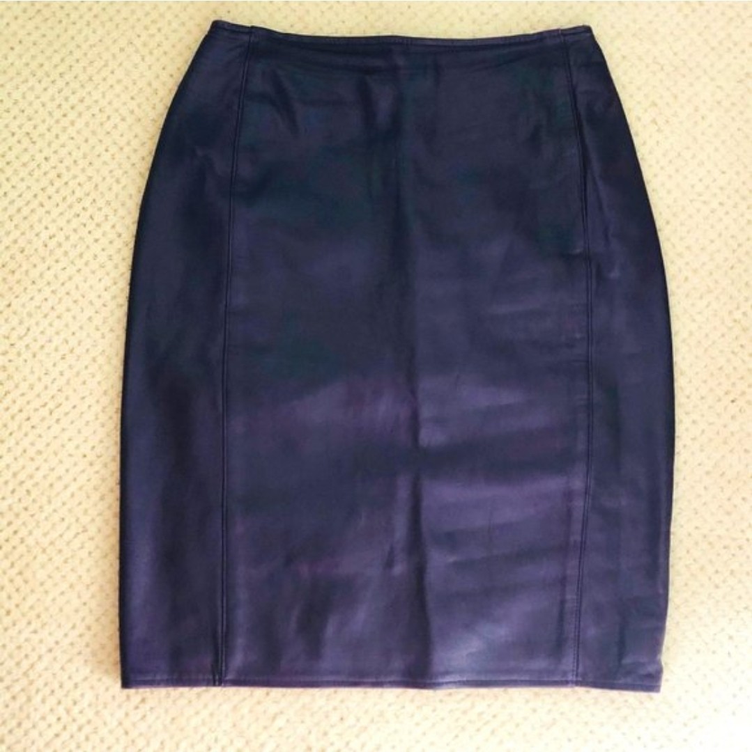 Women\'s 1980s Rare Vintage Purple Leather Mini Skirt - Size 4