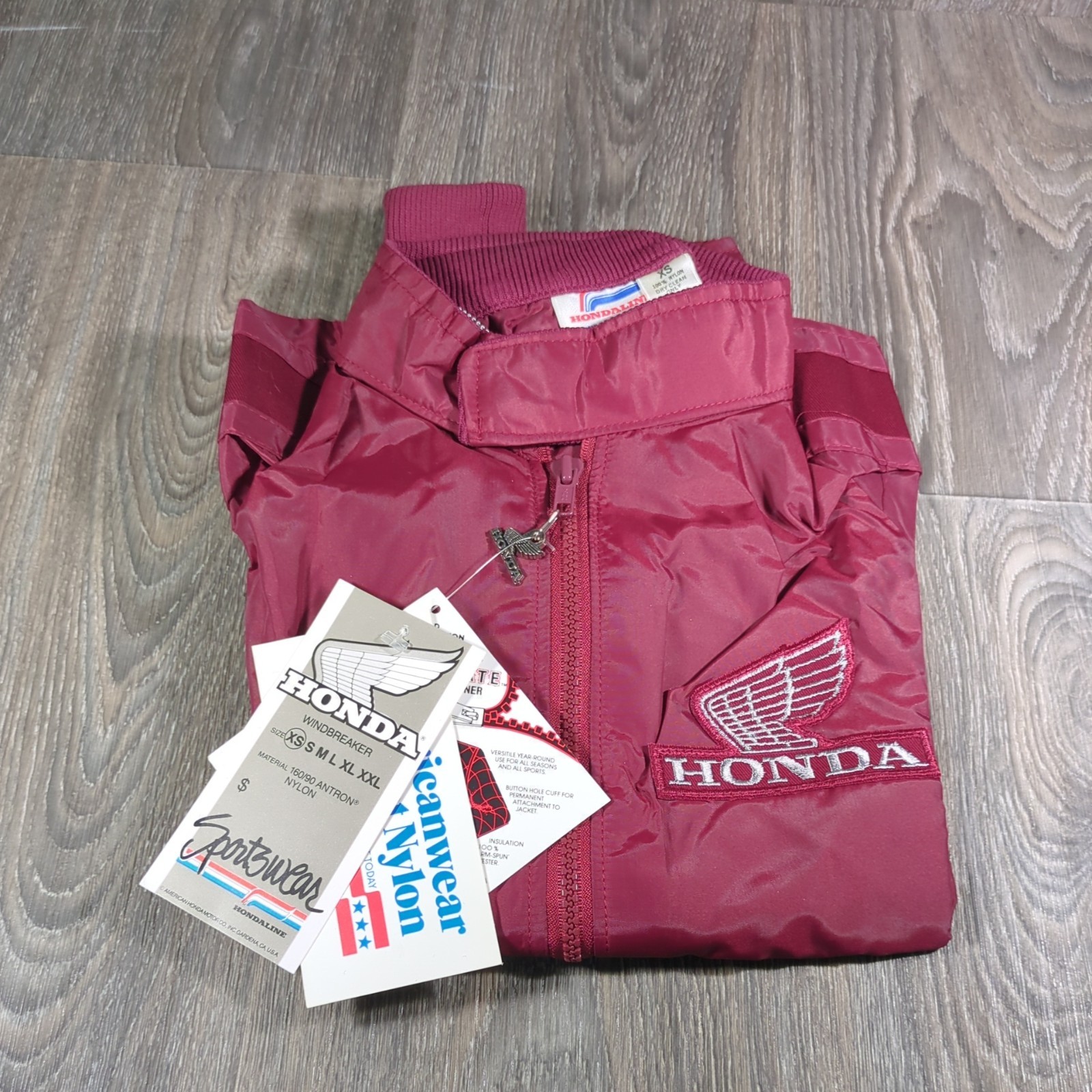 Vintage Honda Hondaline Racing Jacket Red Nylon USA 80s Windbreaker XS