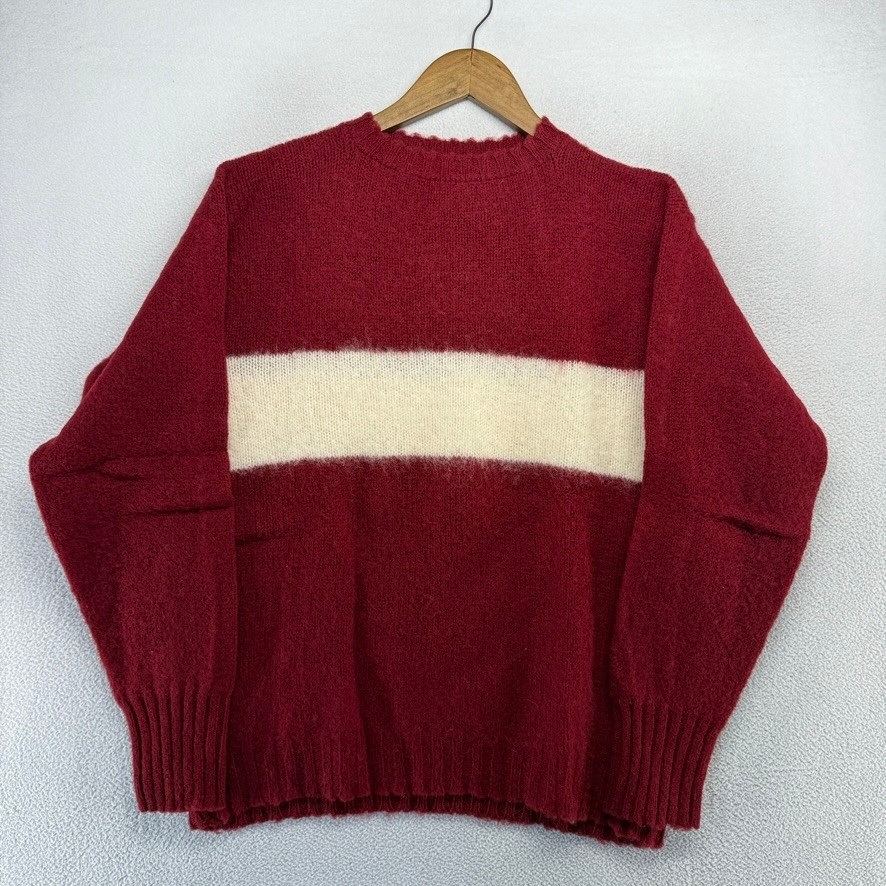 Vintage Drumohr Sweater Men\'s 42 Medium Red White Wool Shaggy Scotland Deadstock