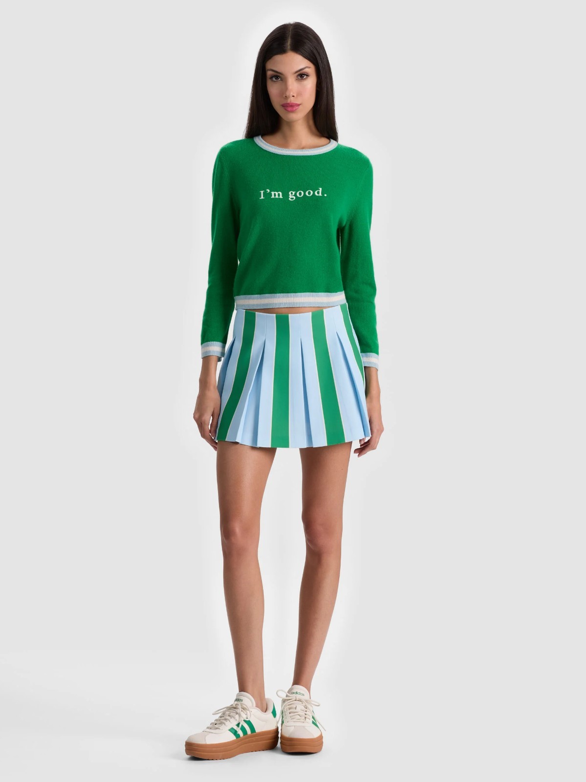 NWT Alice + Olivia Carolann Cashmere Shrunken Pullover Green Small