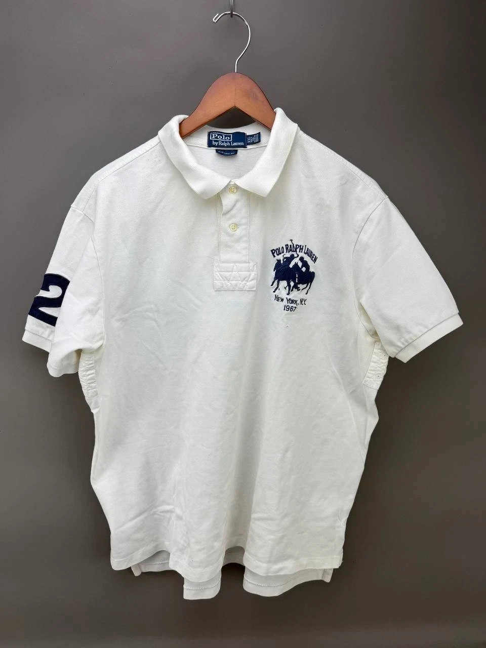 VTG Polo Ralph Lauren White New York 1967 Double Big Pony Polo Shirt Size 2XL