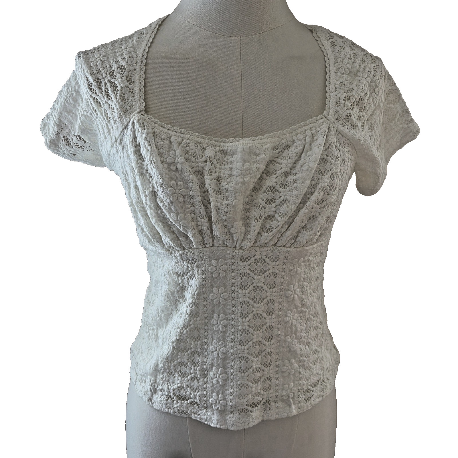 Vintage Y2K White Lace Babydoll Top Women\'s Size M Fairy Milkmaid Coquette NWT