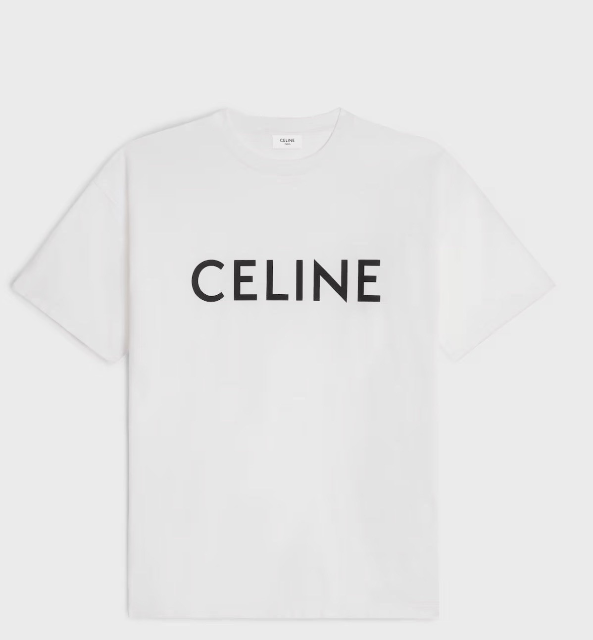 CELINE Men’s White/Black Crew Neck Short Sleeve Logo Print T-Shirt