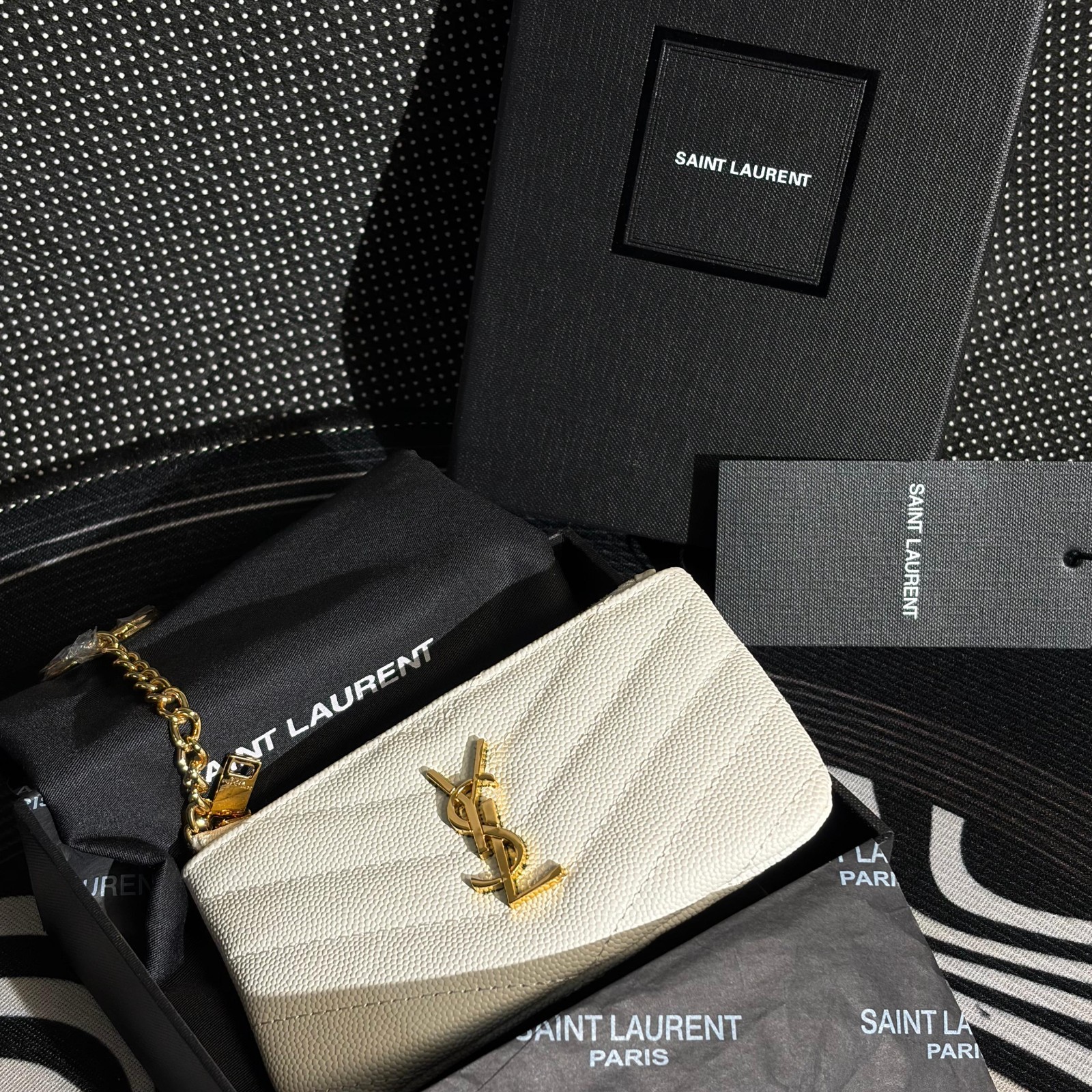 AUTHENTIC RARE Saint Laurent Monogram Quilted Wallet - Blanc Optique (White)