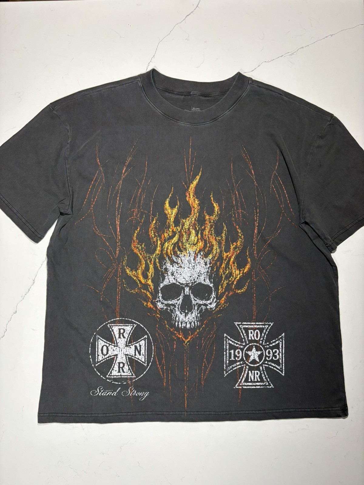 90’s Thundersportwear Flaming Skull TShirt Black Graphic Tee Mens XL Made in USA