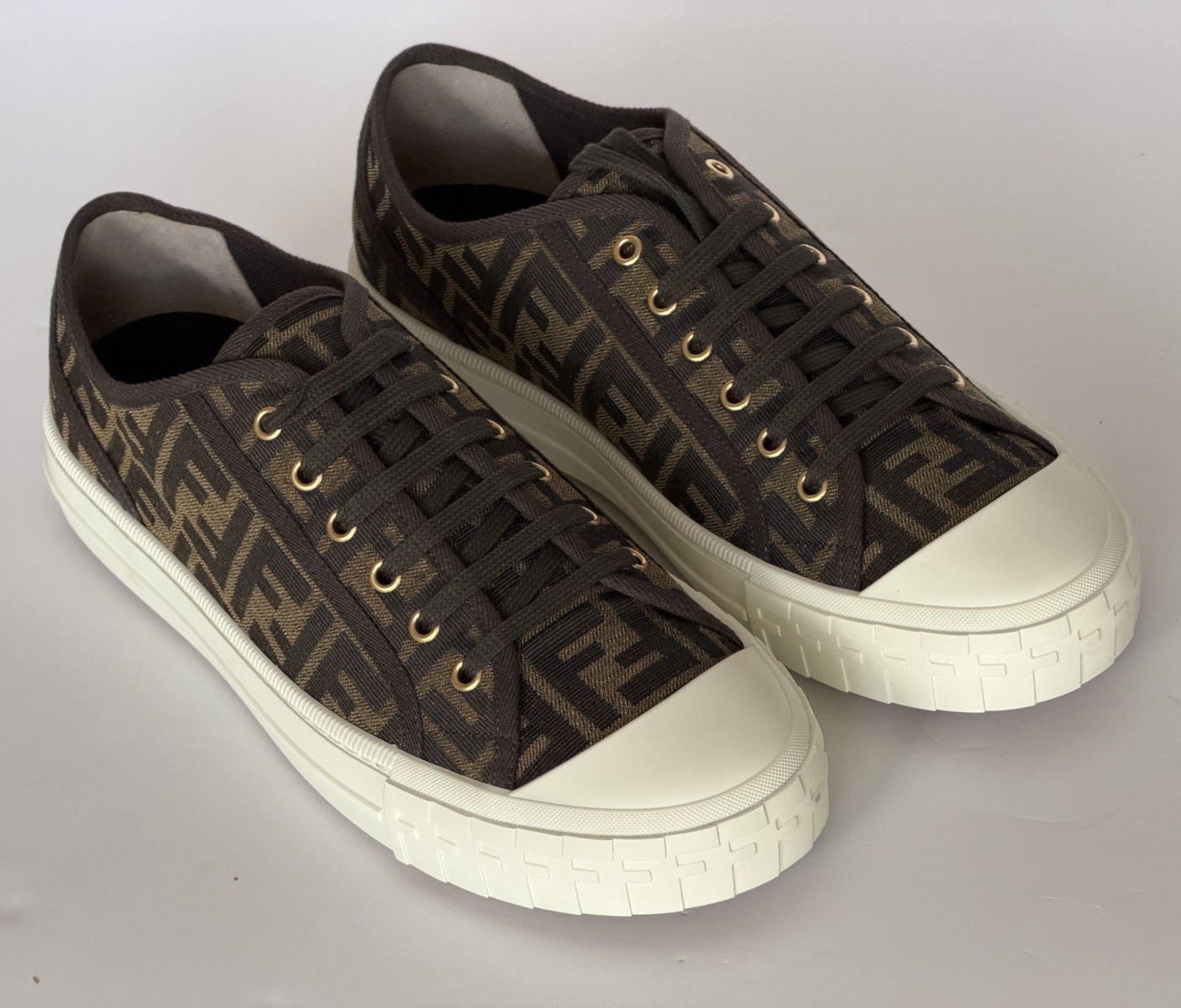 Fendi Domino FF Jacquard Sneakers Brown Men 13 US (12 Fendi) IT 7E1553 NIB $770
