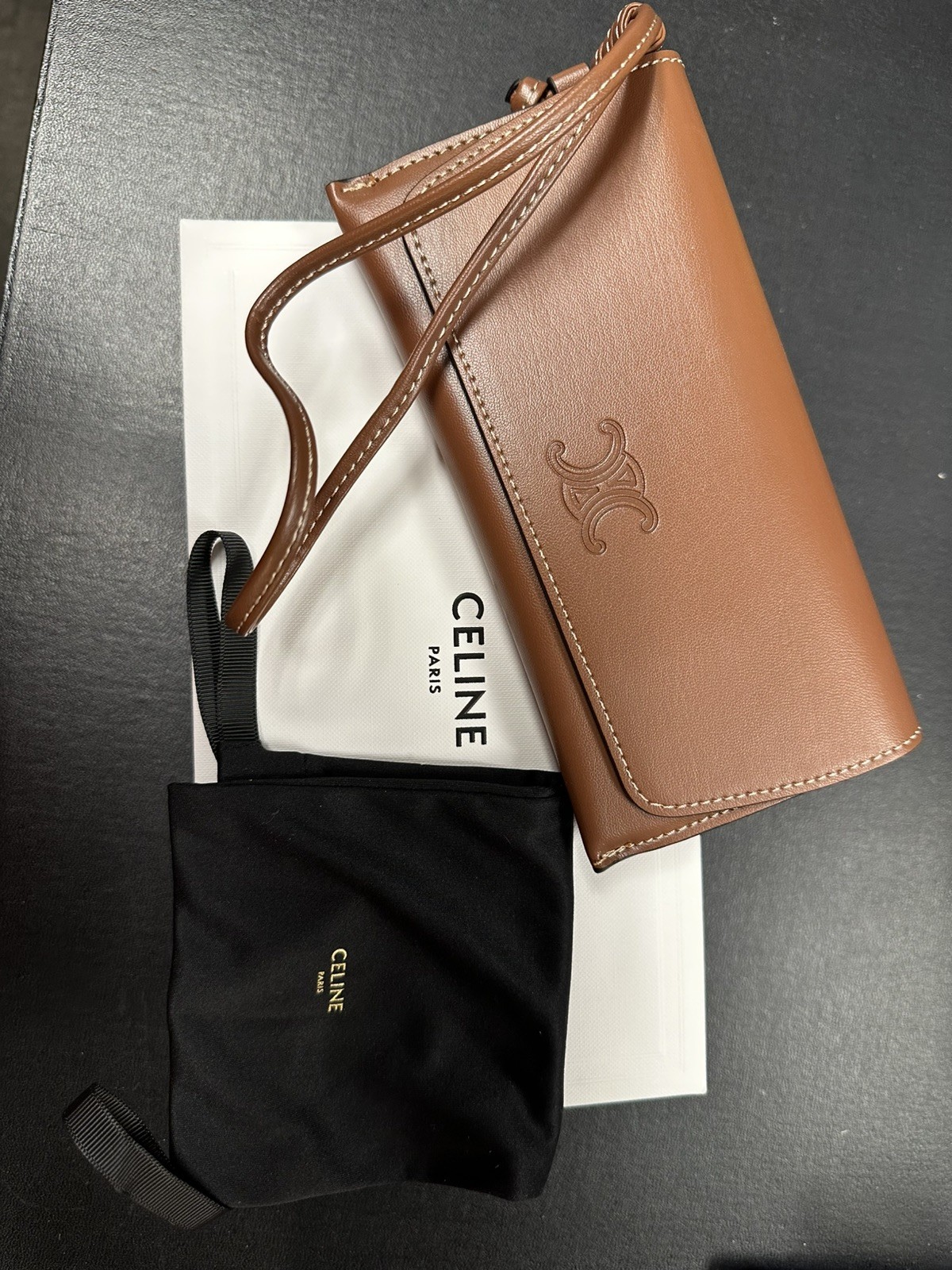 AUTHENTIC CELINE WRISTLET -NEW Brown Leather sunglass case