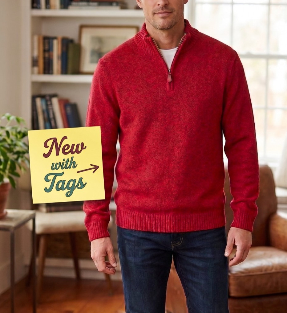 NWT ~ CHAPS Men\'s Red 1/4 Zip Pullover Sweater Size XL
