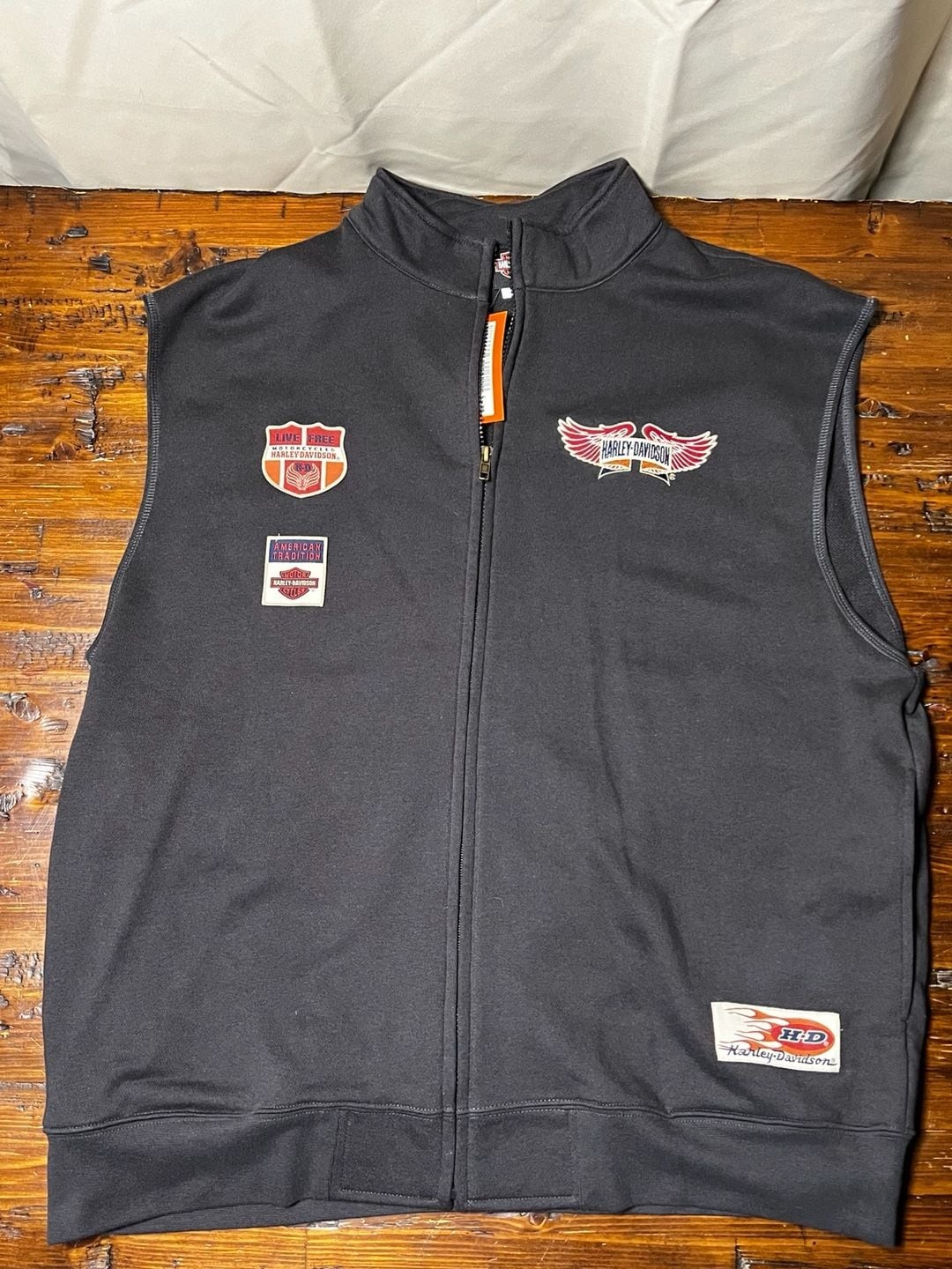 Harley Davidson Mens XL Full Zip Vest Black Patches Biker Motorcycle NWT