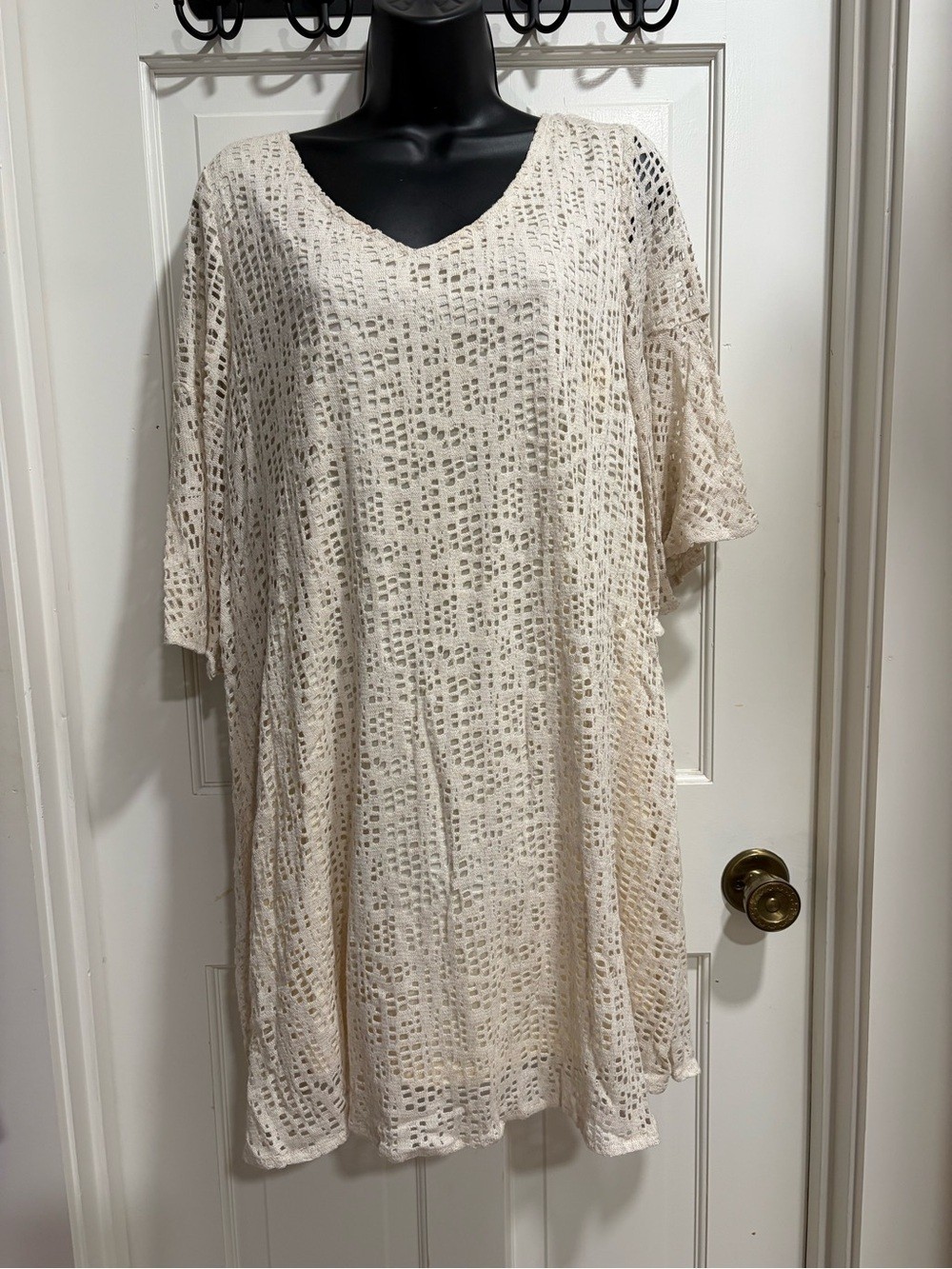Easel Women’s Crochet Cream Knit Tunic Dress Size M