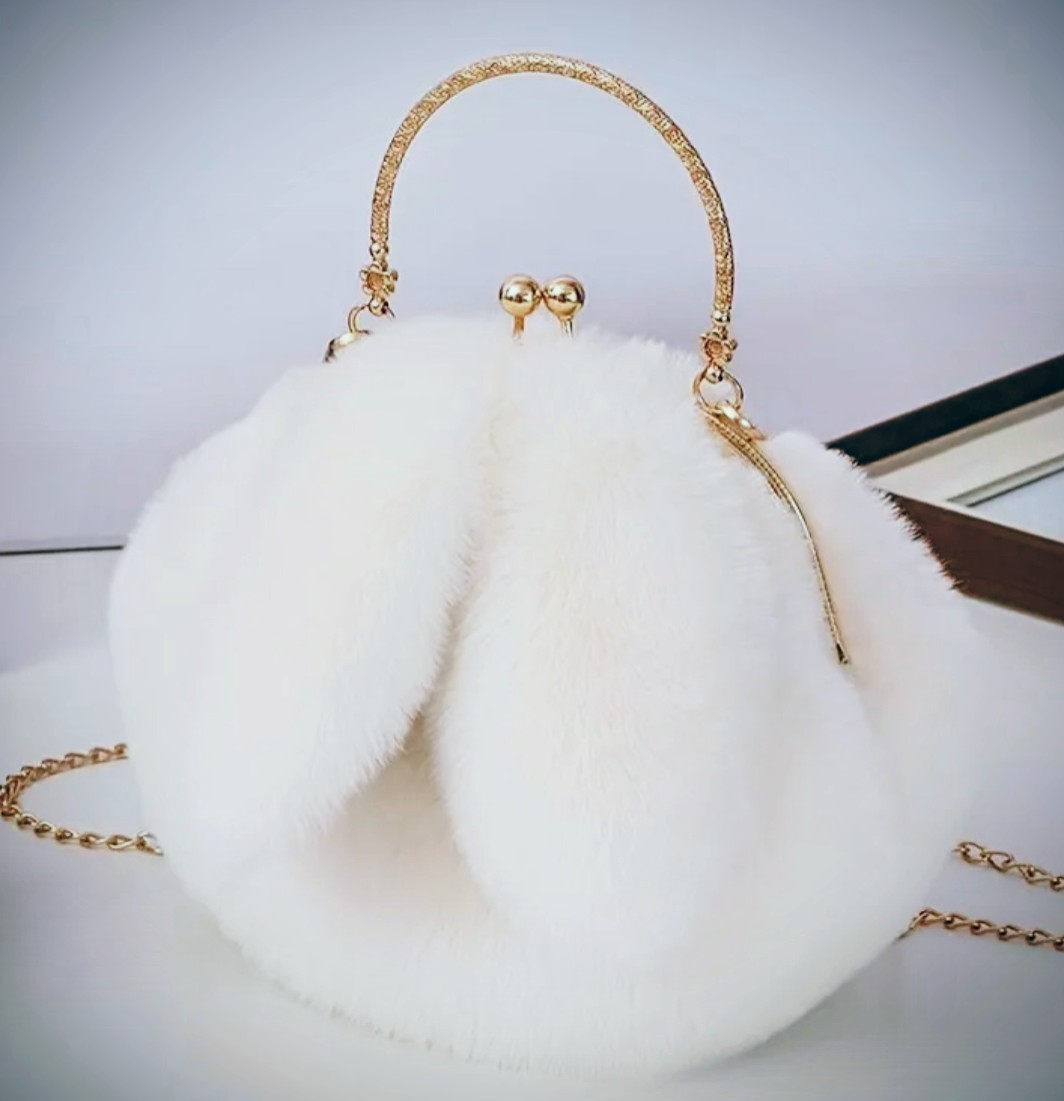 Cute Fluffy Plush Bunny Crossbody Bag White