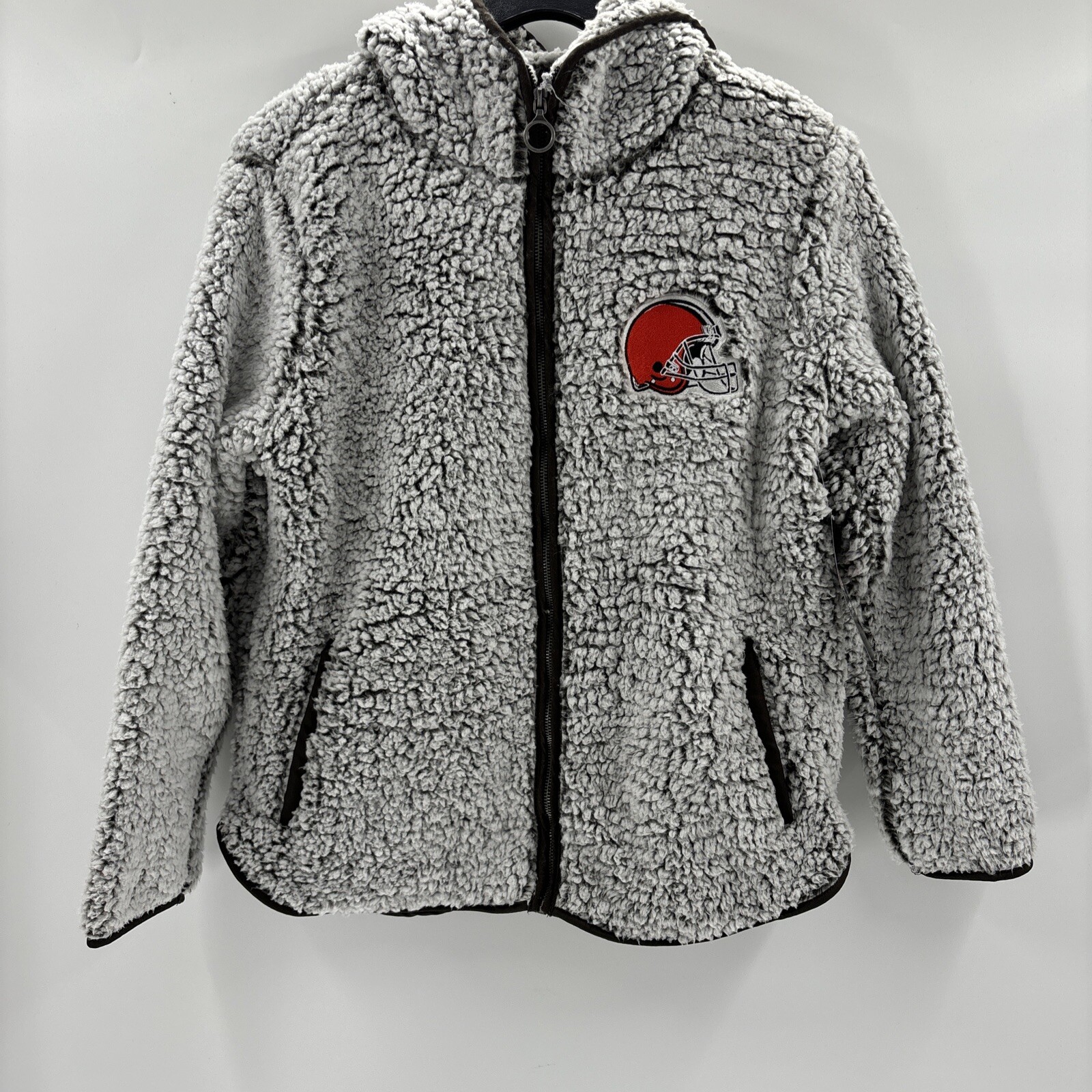 NWT NFL Women’s Full Zip Cleveland Brown Fleece Hooded Jacket Grey Size L