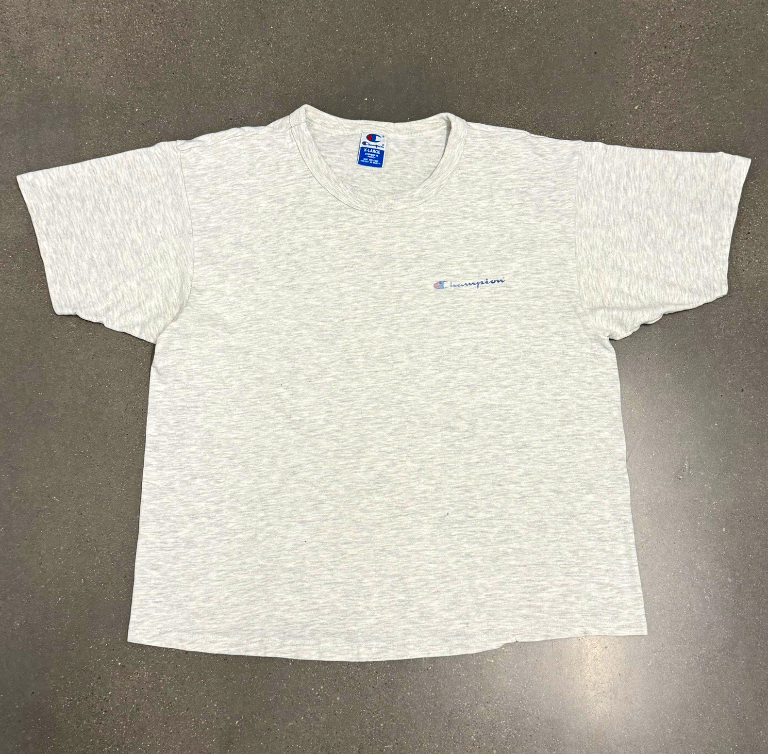 90s Vintage Champion Heather Grey Faded Script Tee XL