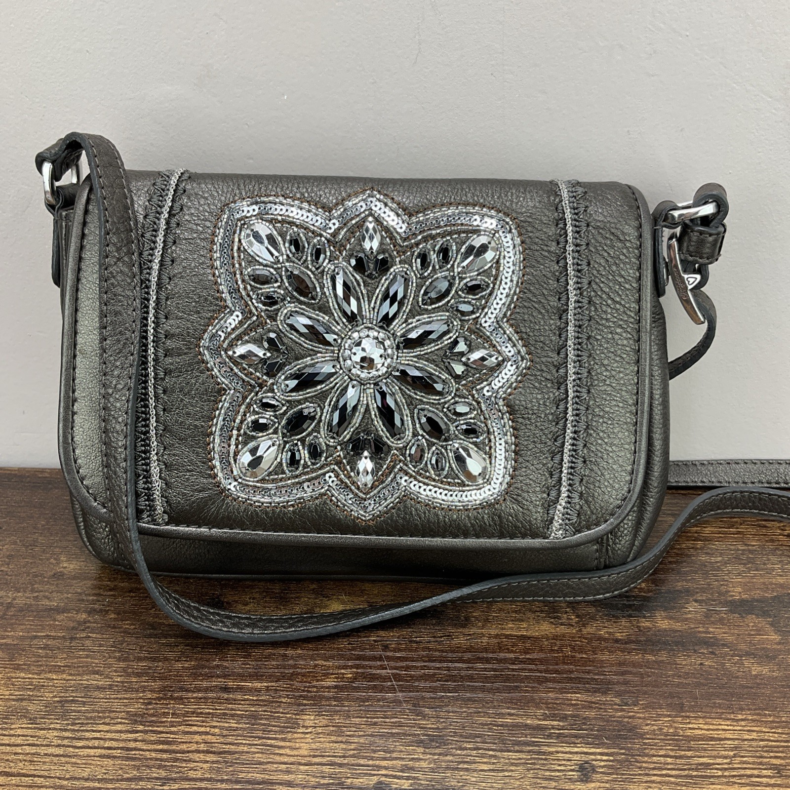Brighton Pewter Anju Masterpiece Collection Jeweled & Embellished Flap Crossbody