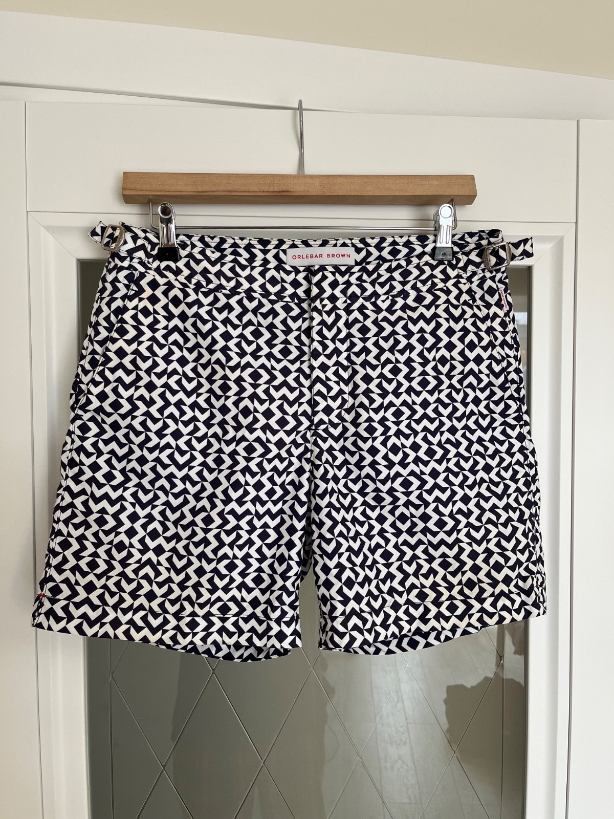 Orlebar Brown Bulldog Men\'s White & Blue Luxury Swim Shorts Size 30