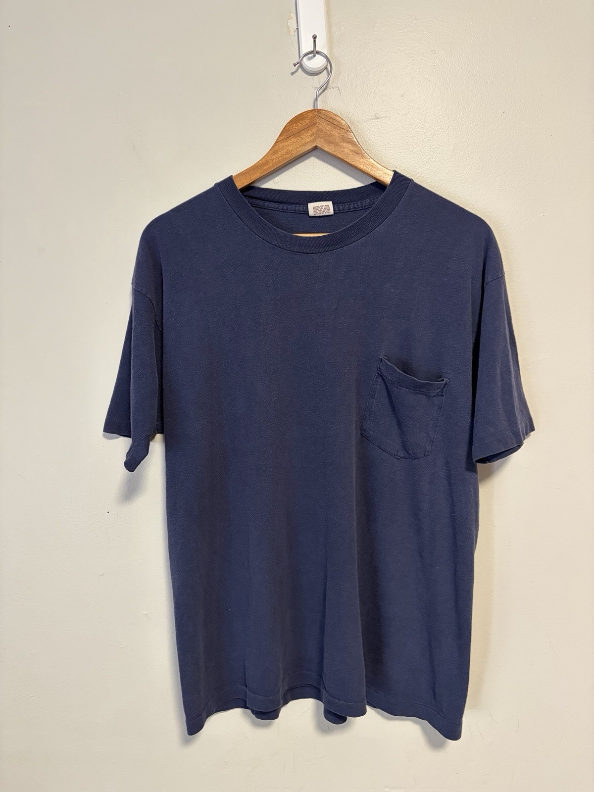 Vintage 1960s Faded Navy Mayo Spruce Selvedge Cotton Pocket T-Shirt Size XL