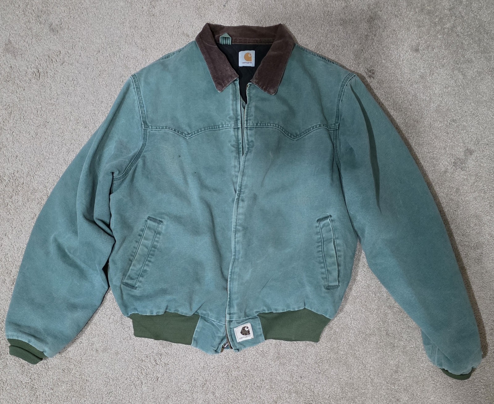 Vintage Carhartt JQ2394 Santa Fe Bomber Work Canvas Jacket Aspen Green XL