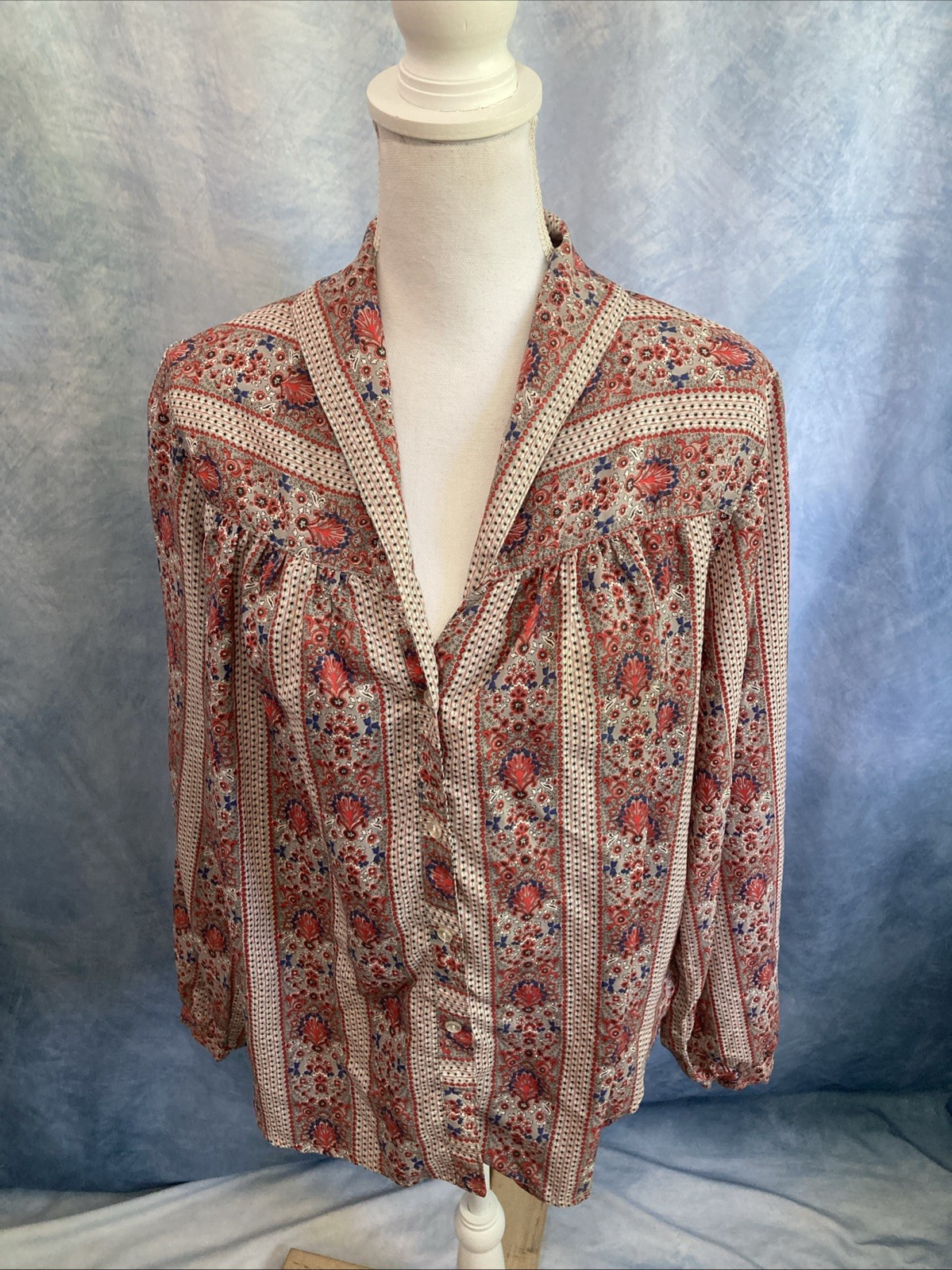 Vtg 70s Shelly\'s California Tall Girls Peasant Blouse L Paisley Boho Top Hippie