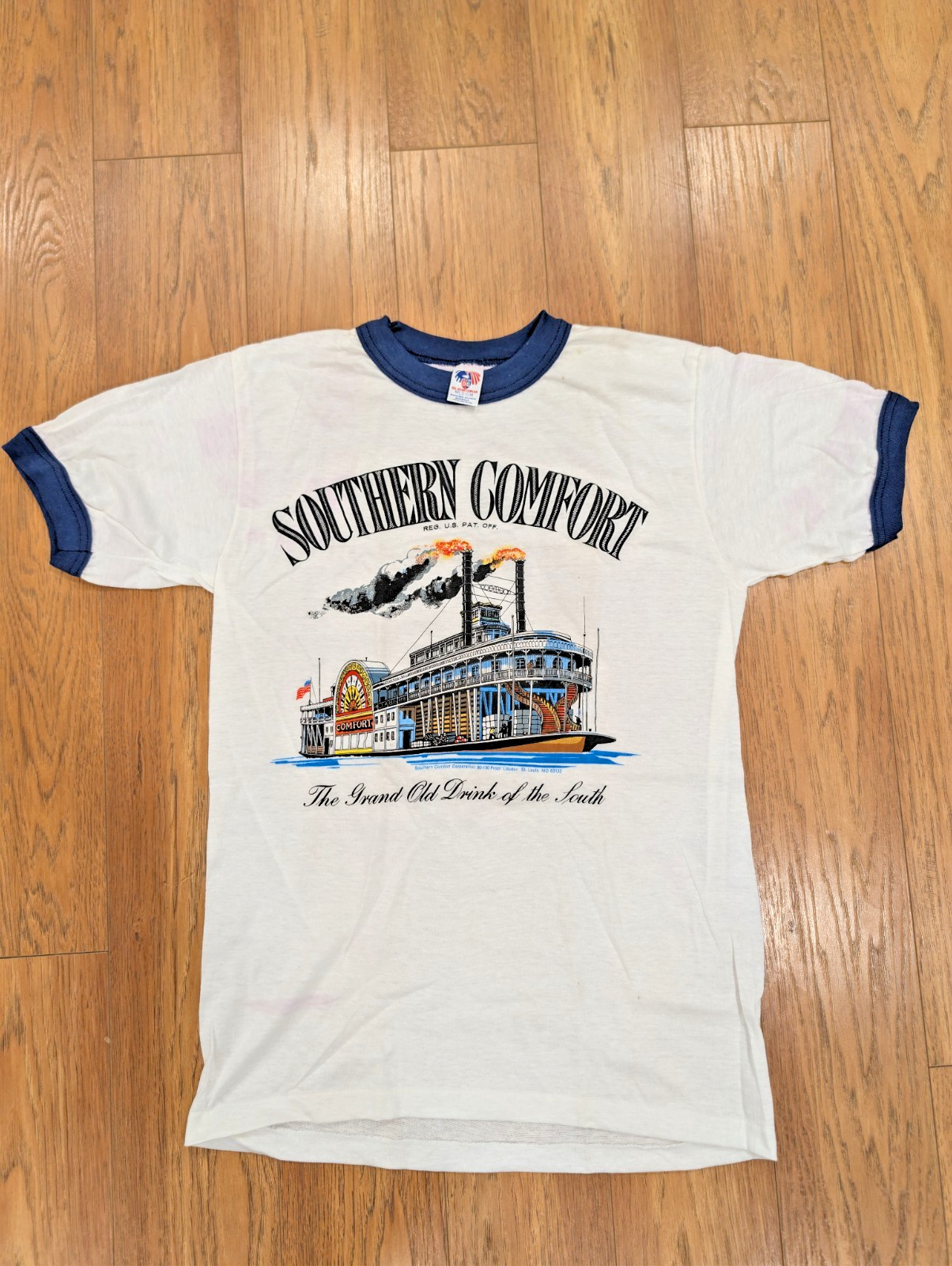 Vintage Deadstock Southern Comfort Steamboat Ringer T-Shirt D.G. Sportswear M US