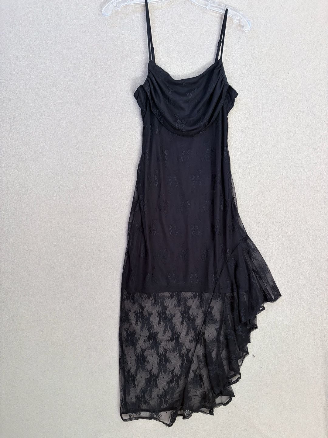 No Comment Black Lace Asymmetrical Midi Dress Size M