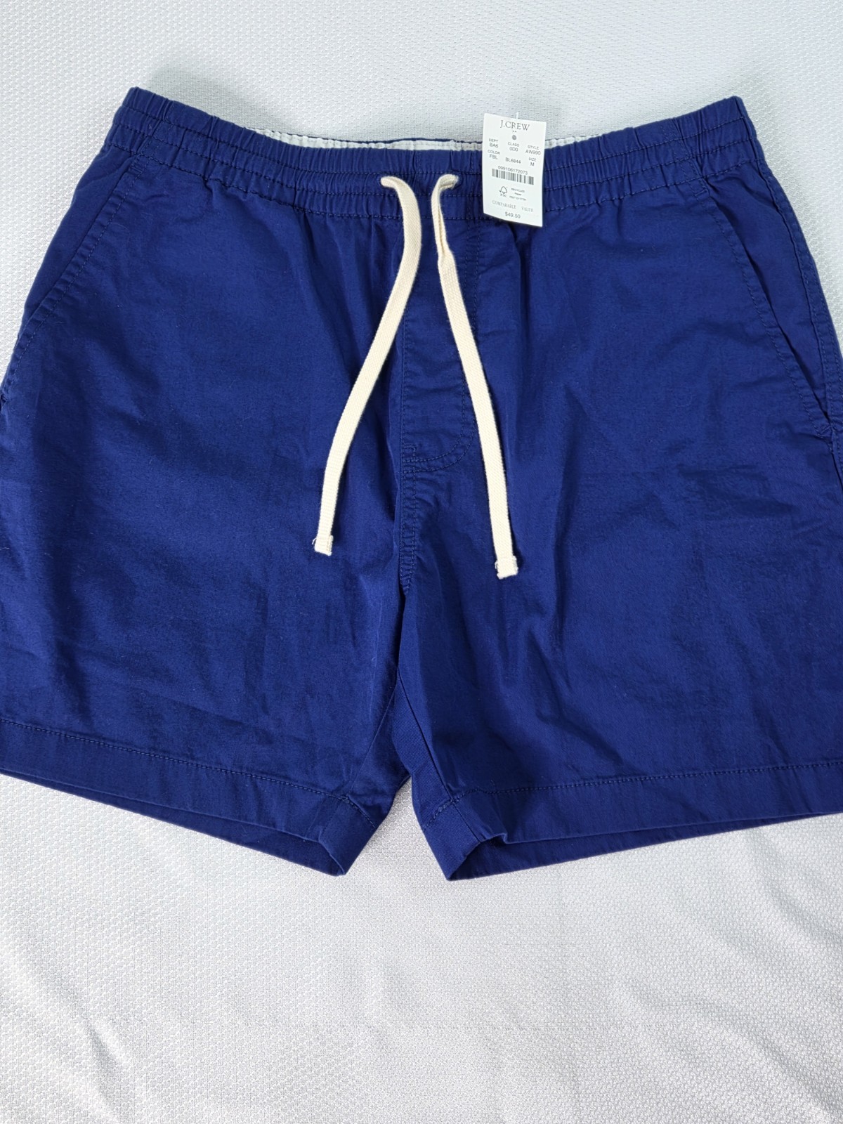 NWT J. CREW Medium Men\'s Cotton Blend Drawstring Elastic Waist Shorts Navy