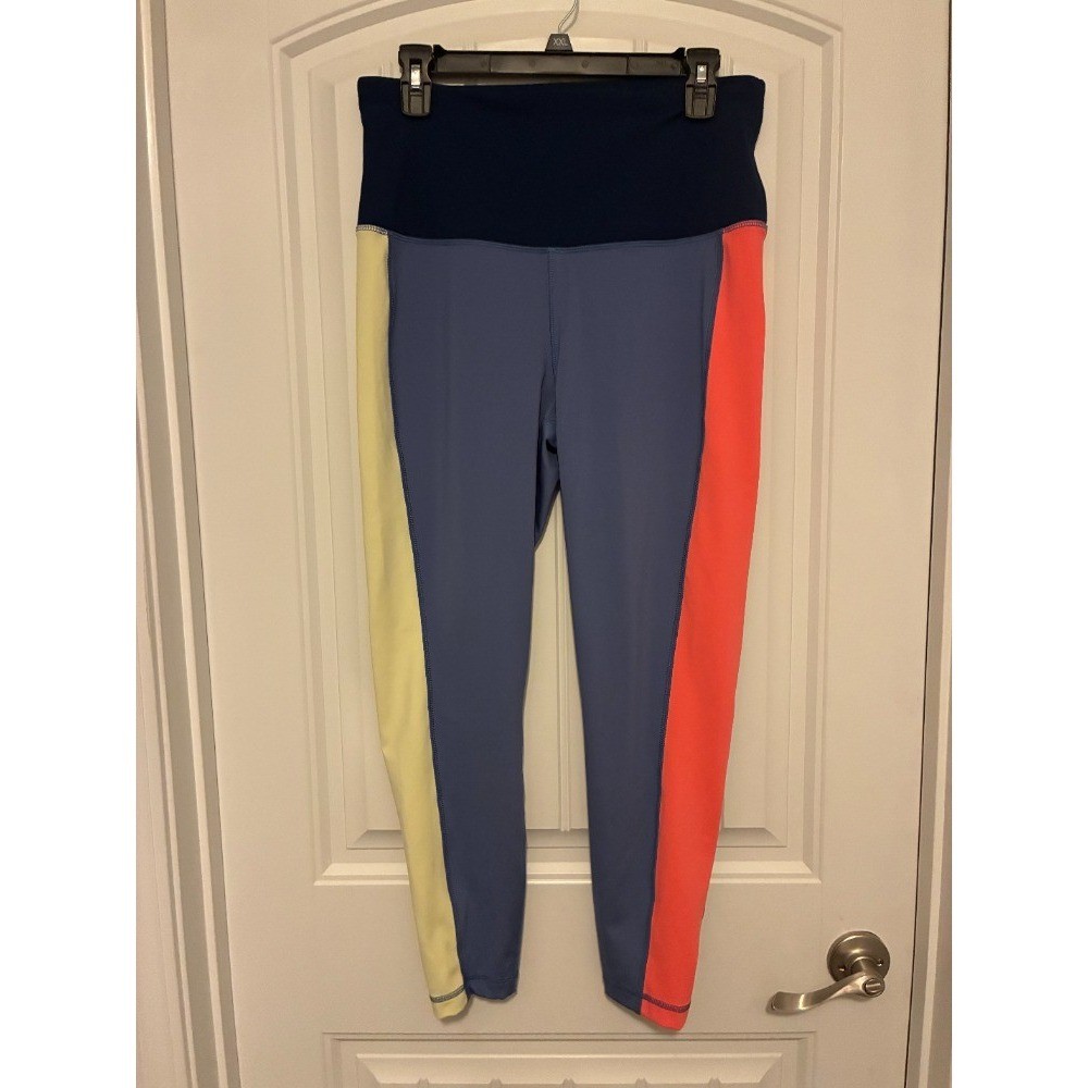 Zelos Womens Colorblock High Waisted Activewear Leggings Blue Coral Yellow L