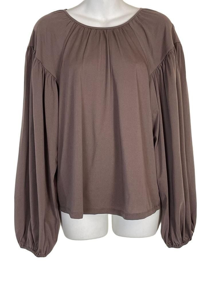 A New Day Women\'s Brown Balloon Sleeve Pullover Blouse