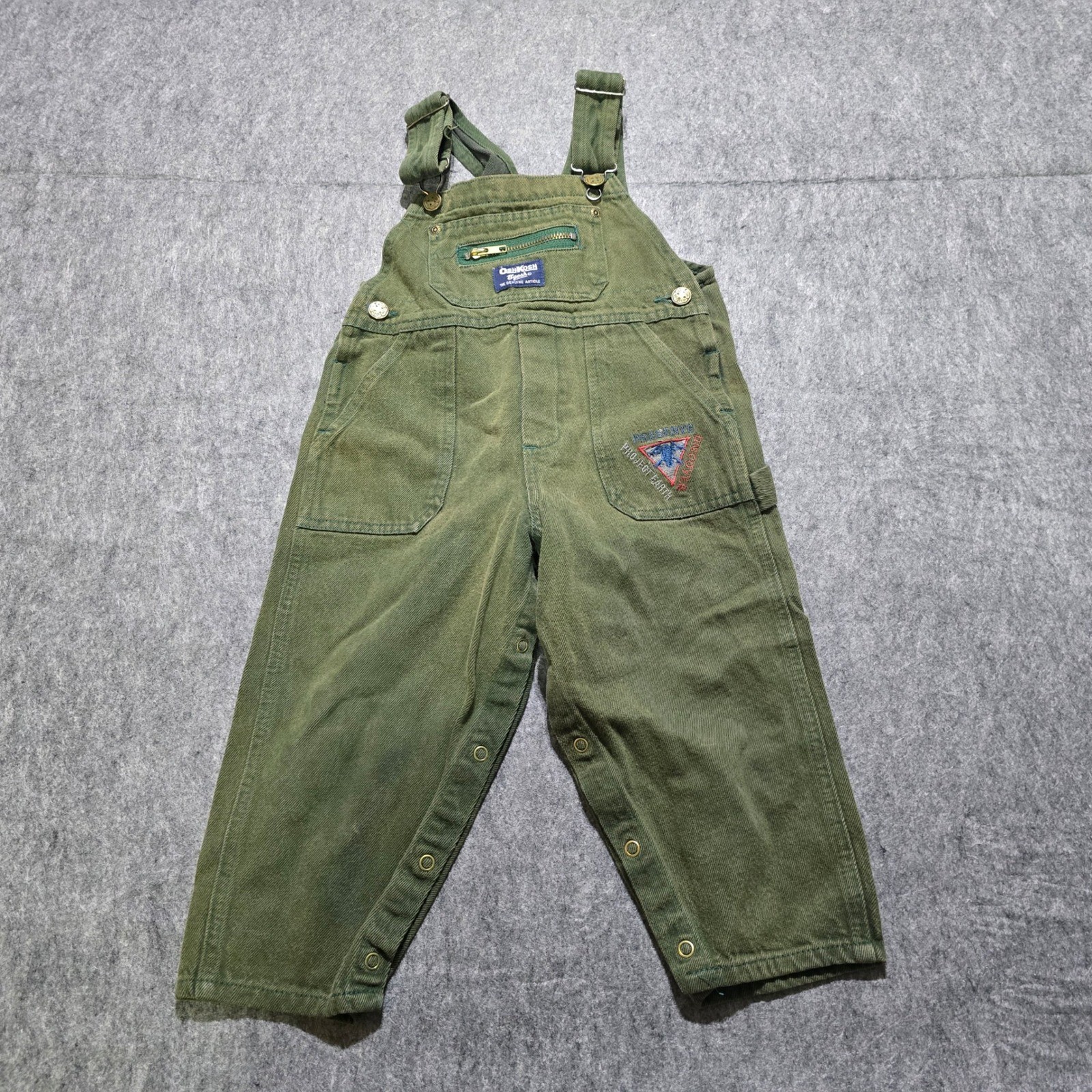 vintage 90\'s y2k OshKosh B\'gosh Overalls Kids 3T Green Project Earth Denim Bibs