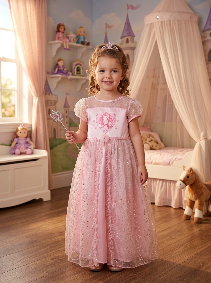 NWT Wicked Gown Girl\'s Size XS 4-5 Mesh Overlay Pink Dress-up Costume Or PJs