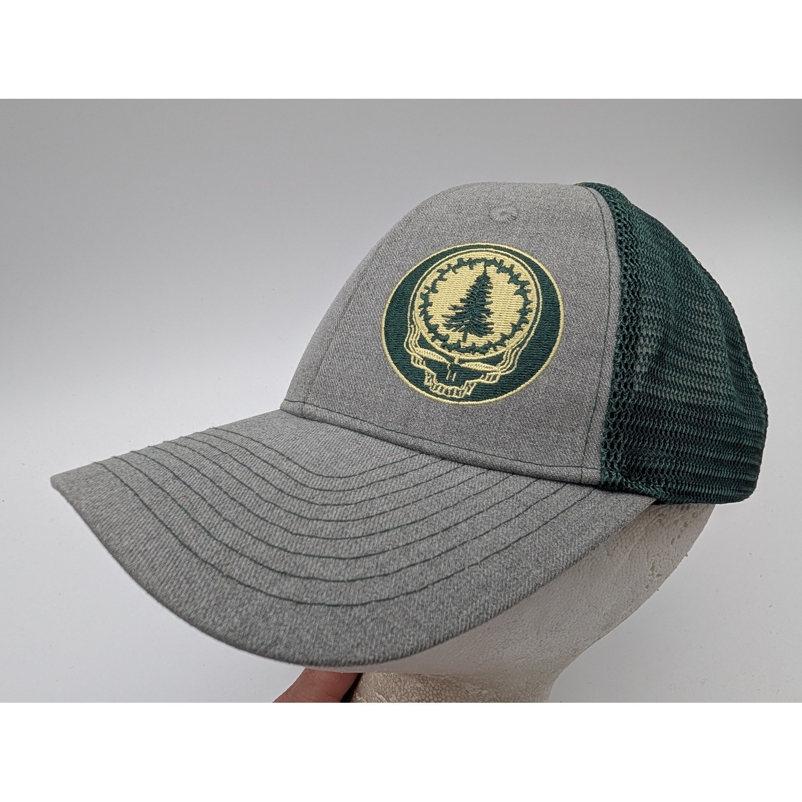Sheshow Grateful Dead Inspired Steal Your Face Pine Tree Trucker Hat Gray Green