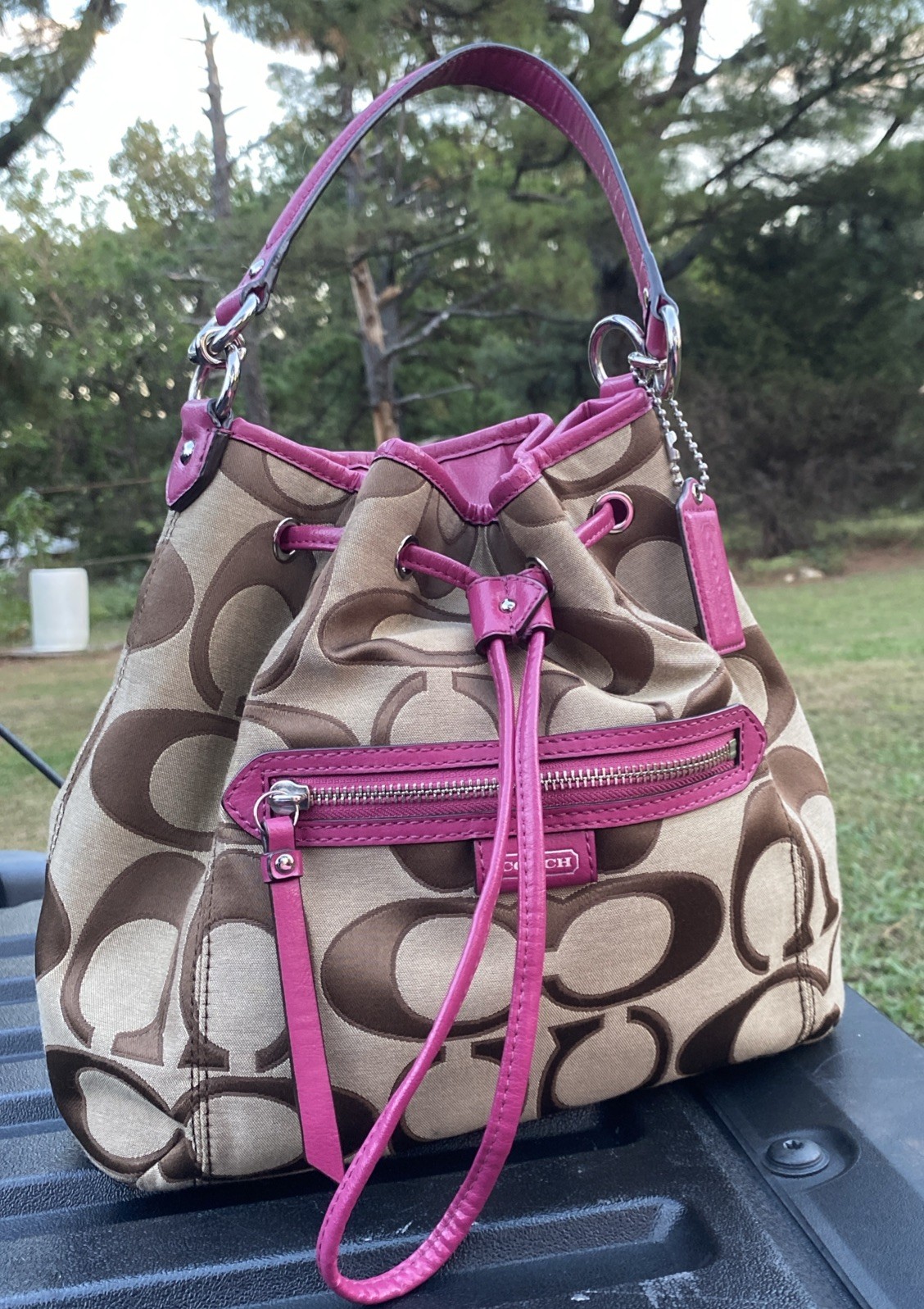 VINTAGE COACH HOBO DRAWSTRING BAG BROWN PINK @@@@@@@@@@@@@@@@@@@@@@@@@@@@@@@@@@@