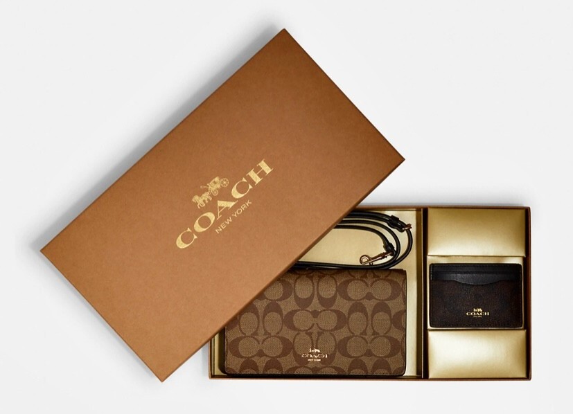 COACH Boxed Anna Foldover Clutch Crossbody And Card Case Set