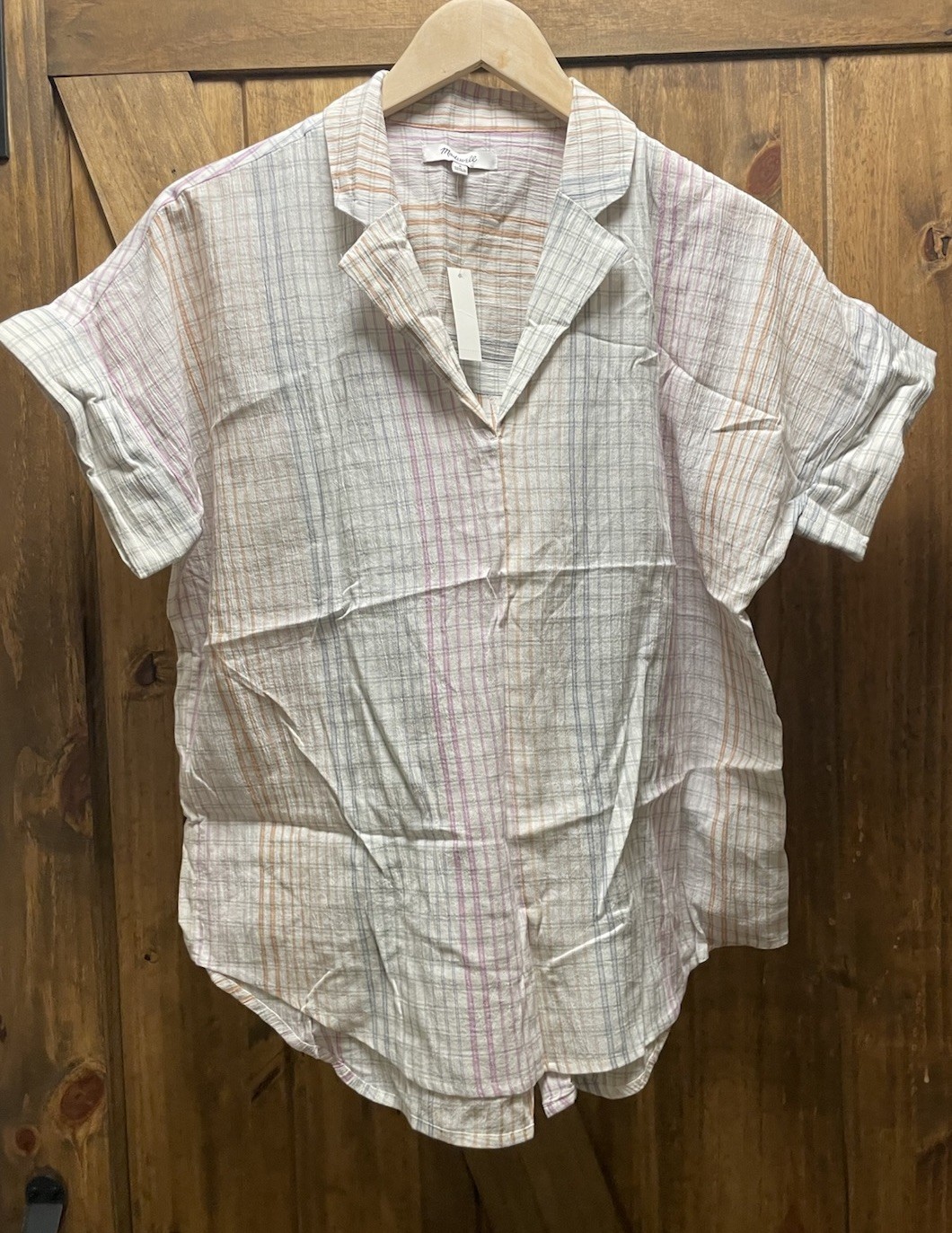 Madewell Muti Color Plaid Lightweight Popover Shirt Collard New Size Small